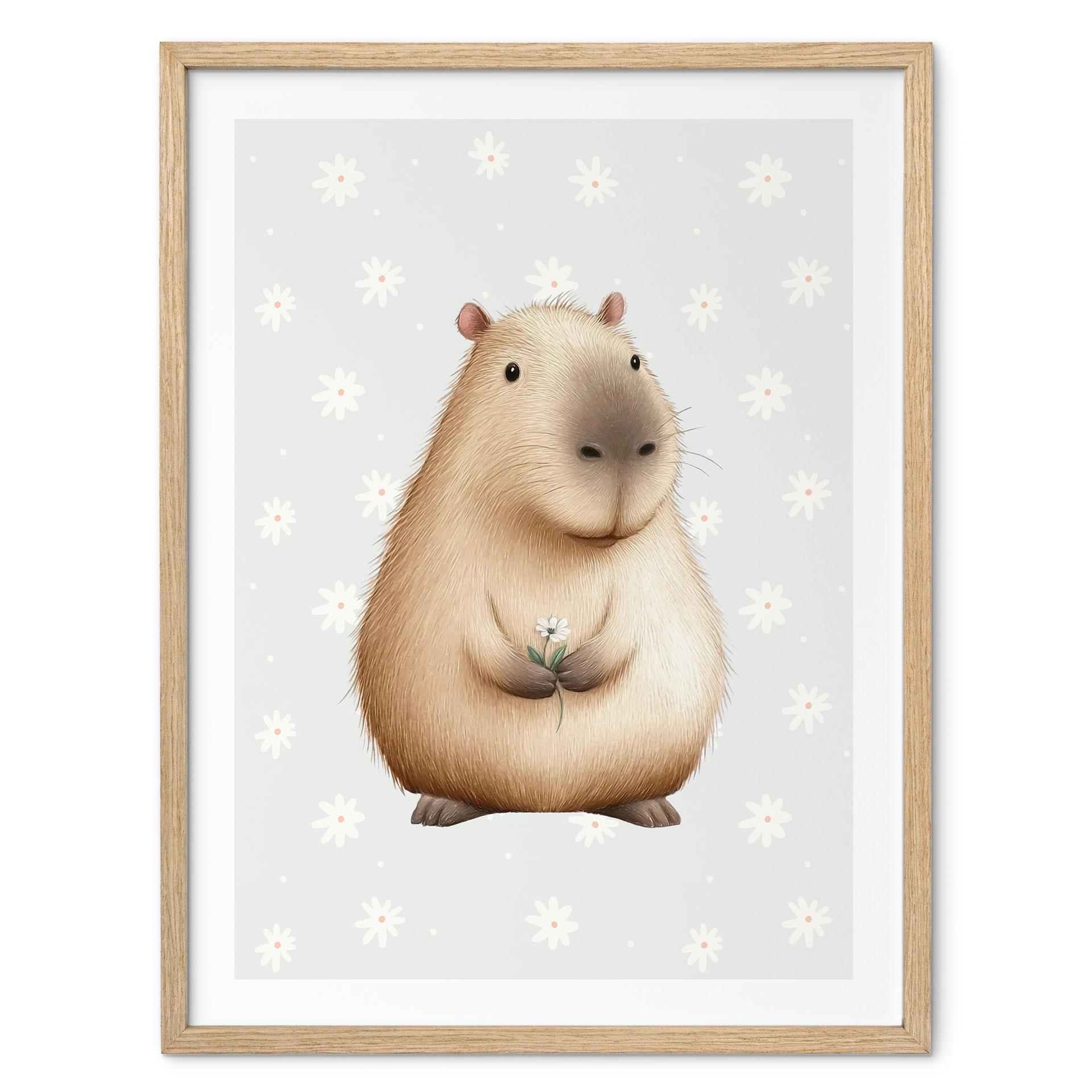 Plakat til børn - Capybara med margueritter