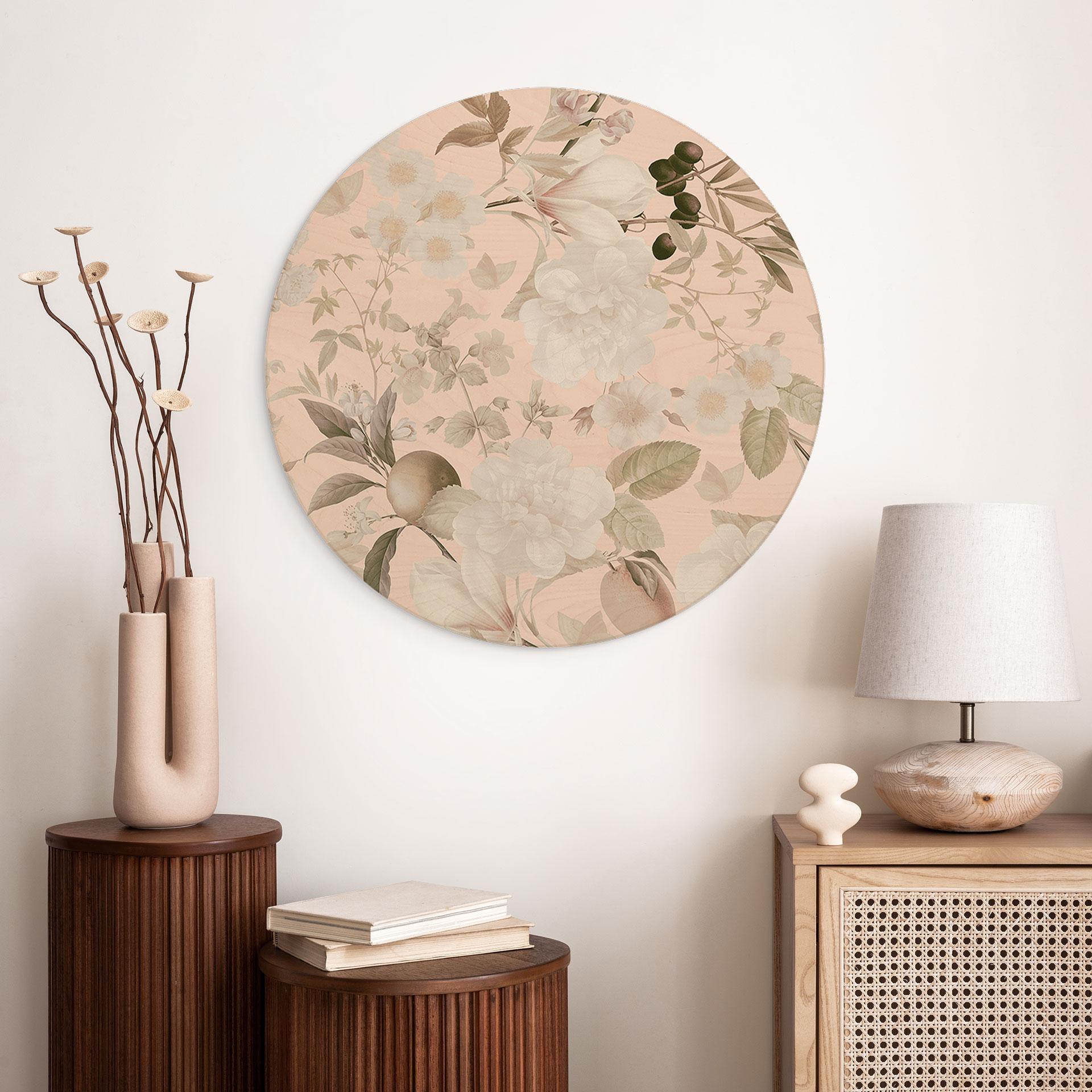Væg cirkel træ Boho-illustration med blomster og frugter - UN Designs