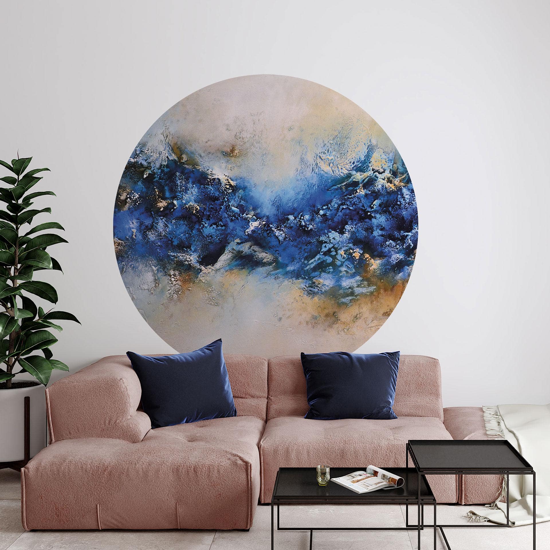 Wallsticker Blå-gyldent samspil - Fedrau - Rund