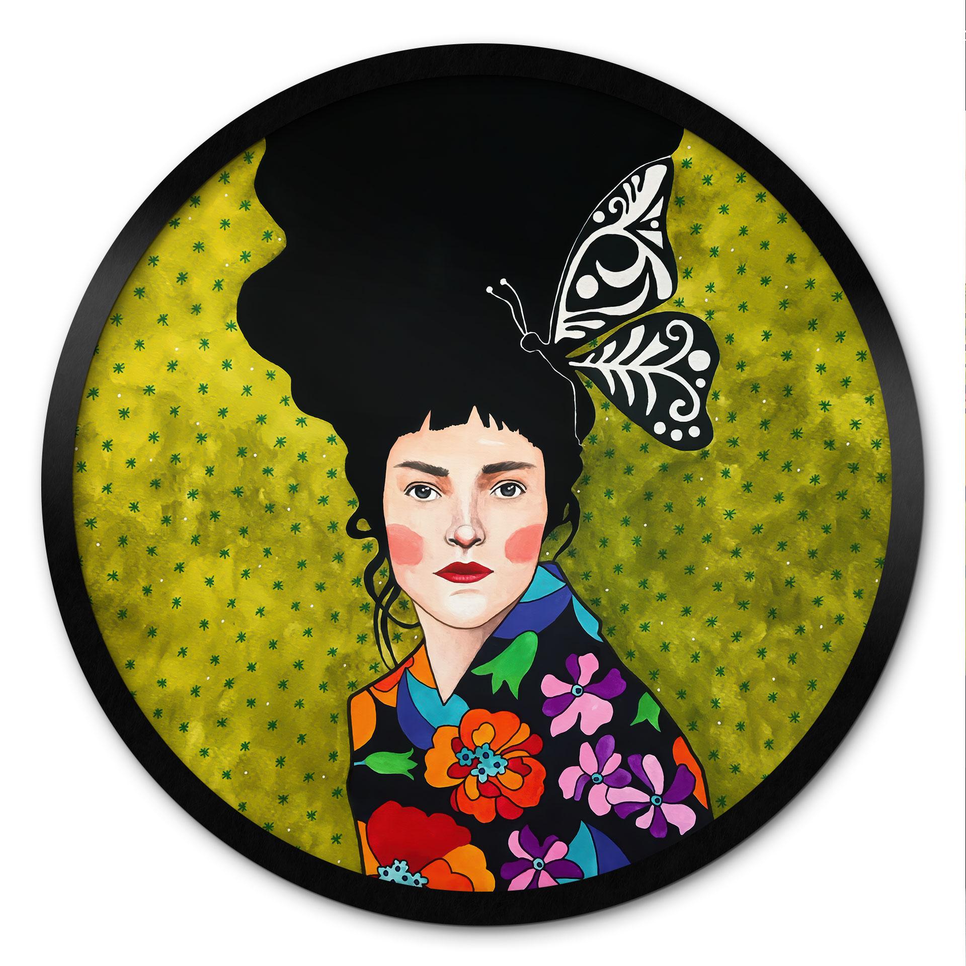 Plakat kvinde med sommerfugl i håret - Hülya - Rund