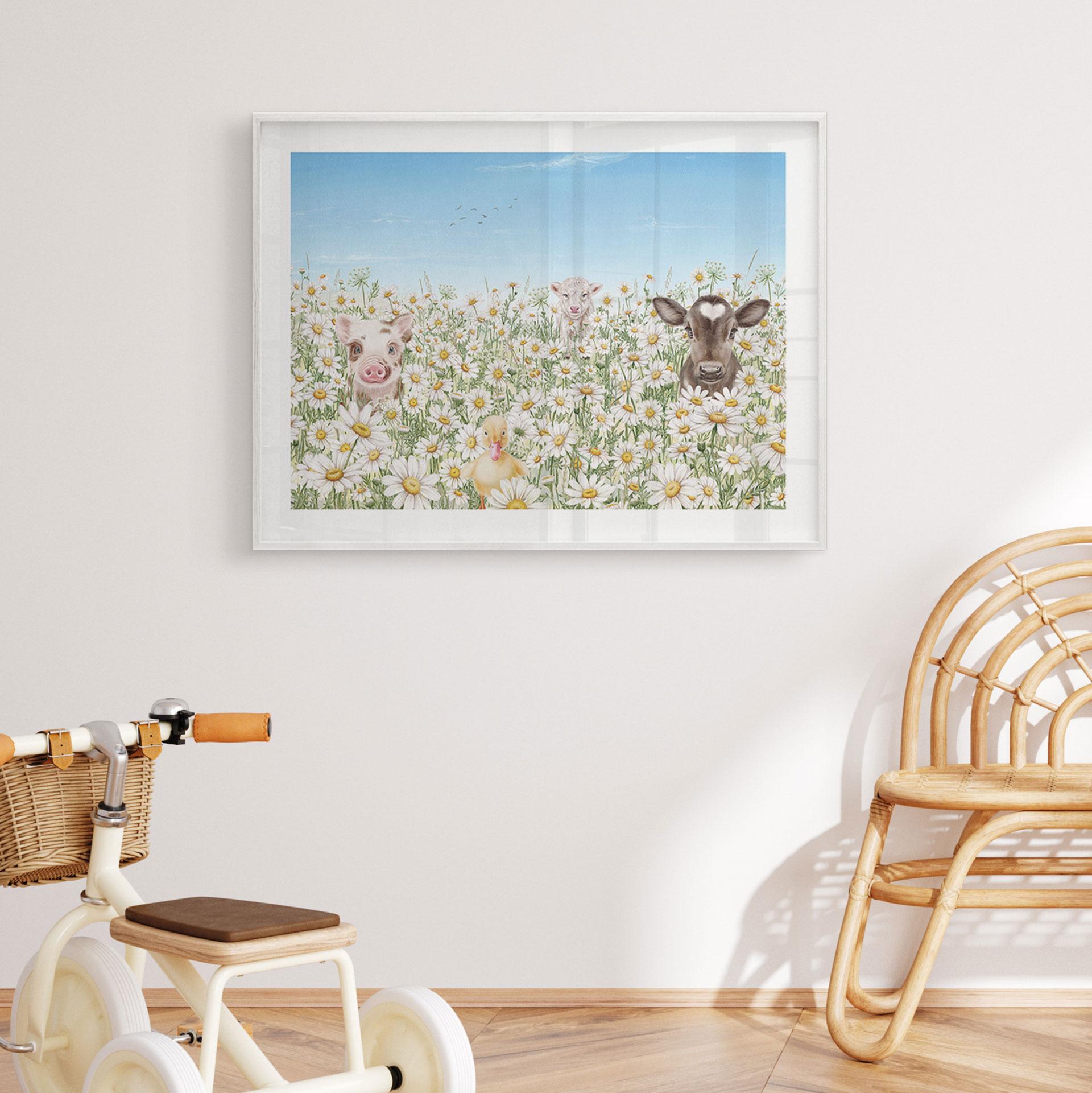 Plakat Bondegårdsdyr på blomsterengen - Kikki Belle