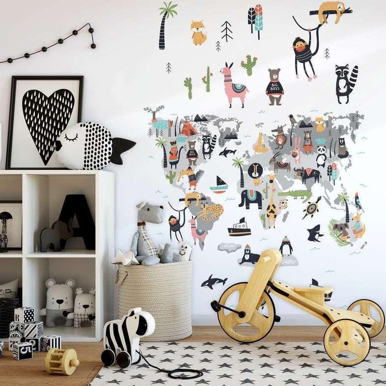Børnetapet, non-woven tapet med illustration Kids Walls hvid, farverig