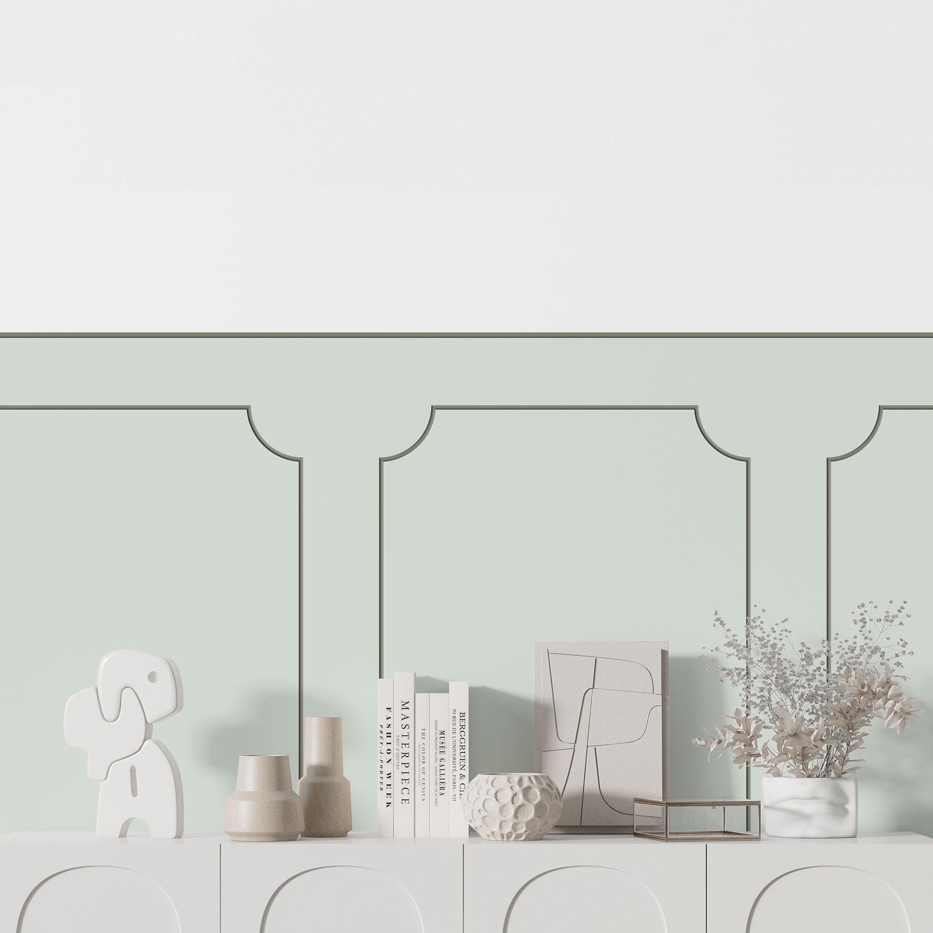 Wandpanelen Wandbekleding mint-pastel met sierbiesoptiek