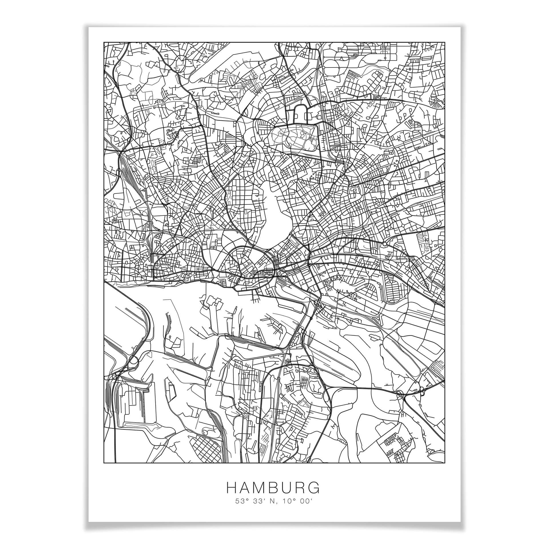 Póster mapa de la ciudad de Hamburgo