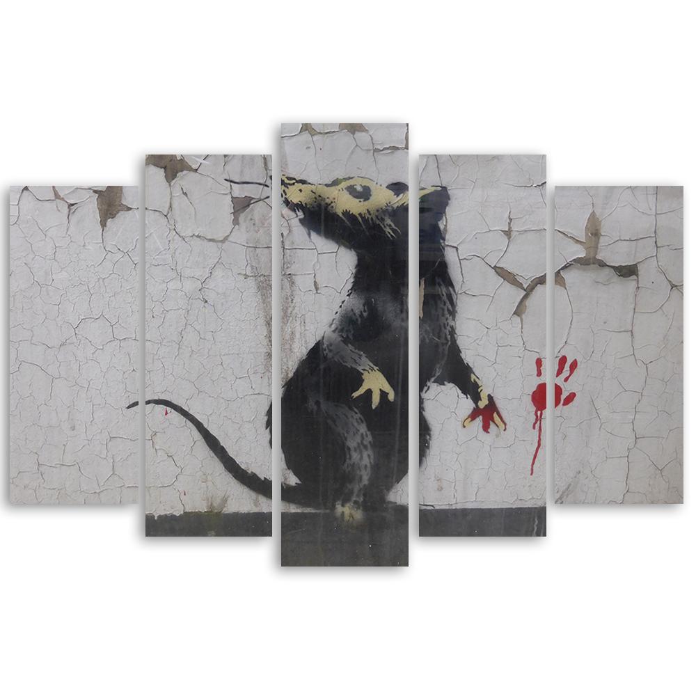 5 stykke lærredstryk Banksy Street Art Rat