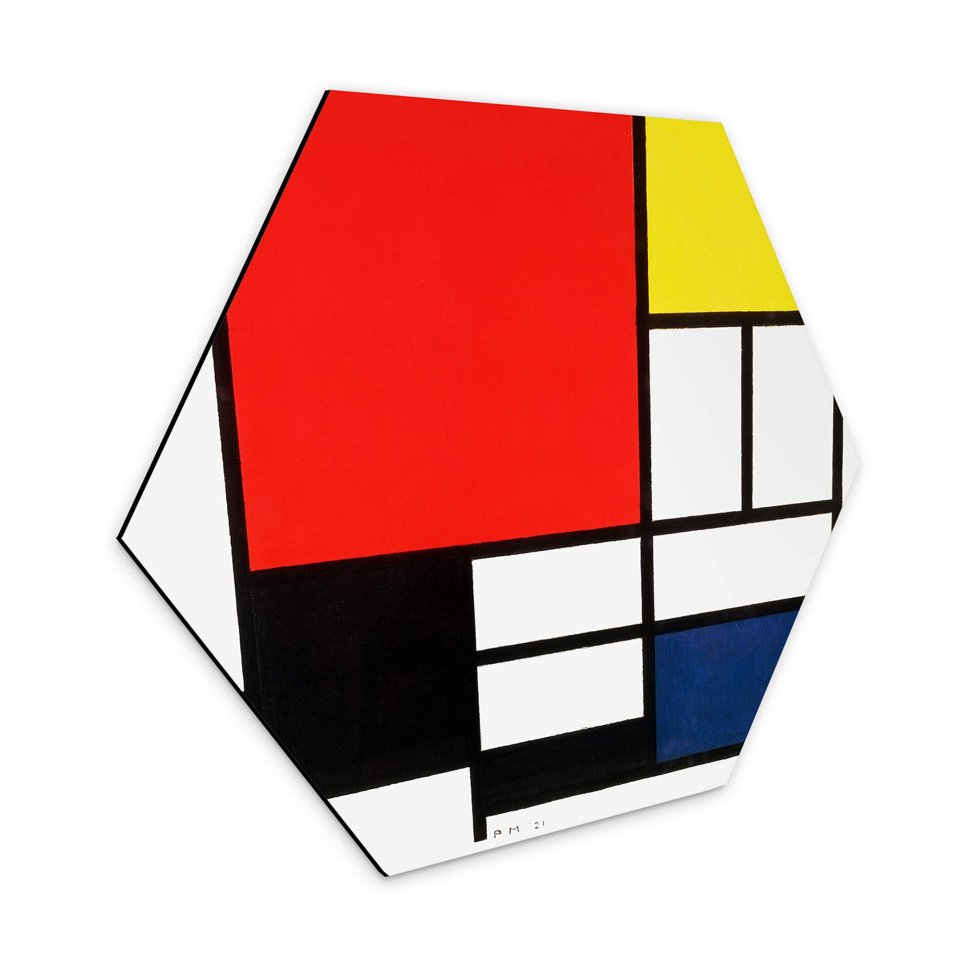Hexagone - alu-Dibond Mondrian - Composition en rouge, jaune, bleu et noir