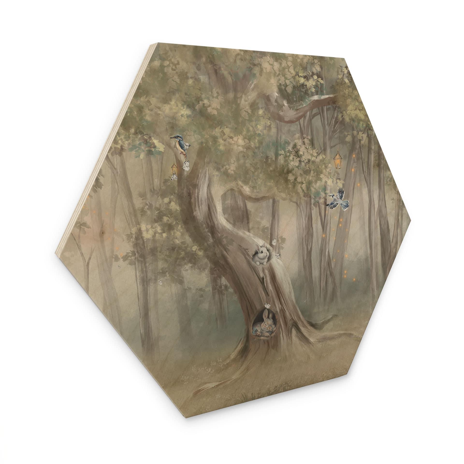 Houten Wanddecoratie schattige bosdieren tussen bomen - Ms Tiff