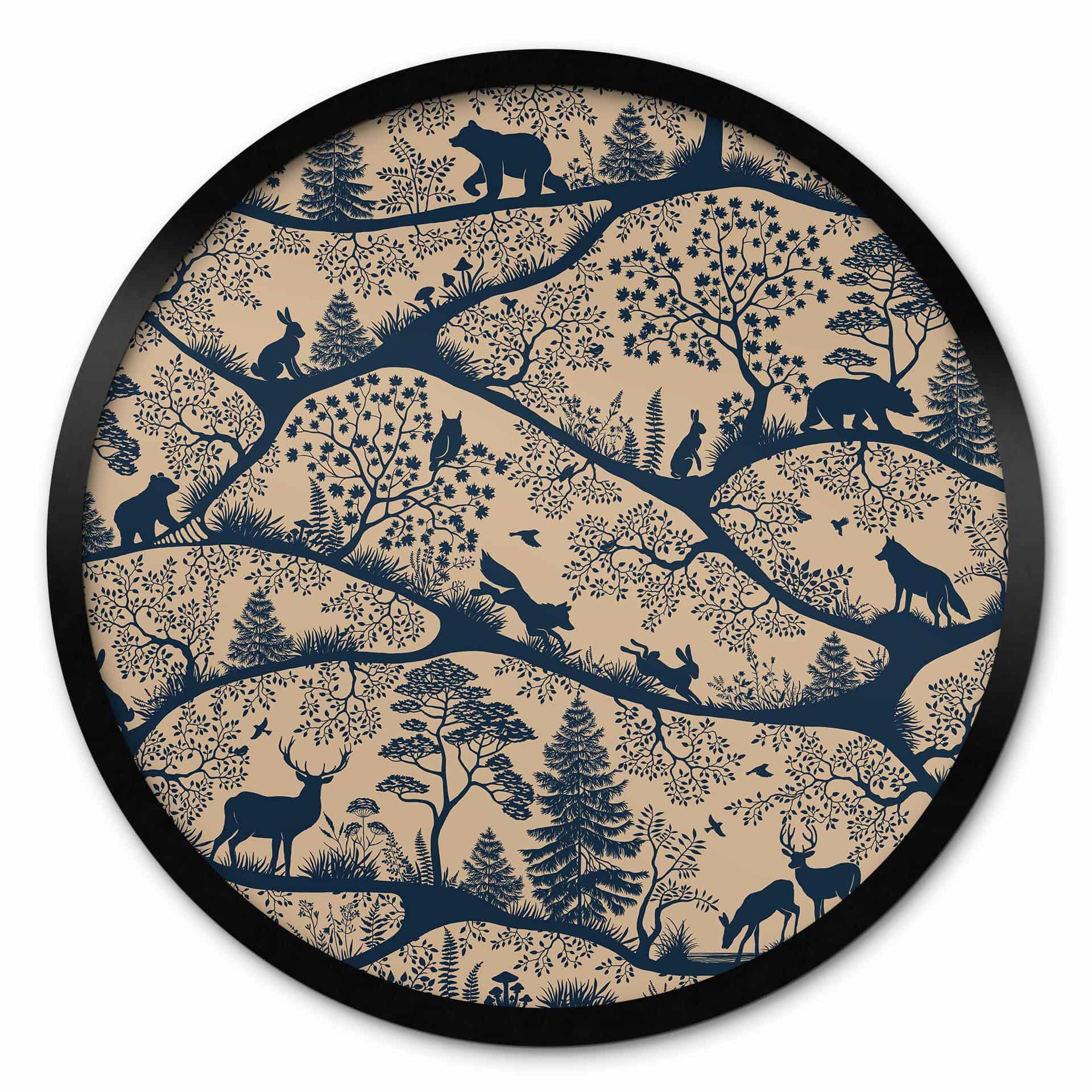 Poster Dierensilhouetten in het Noordse Bos - Oliver Robins - Rond
