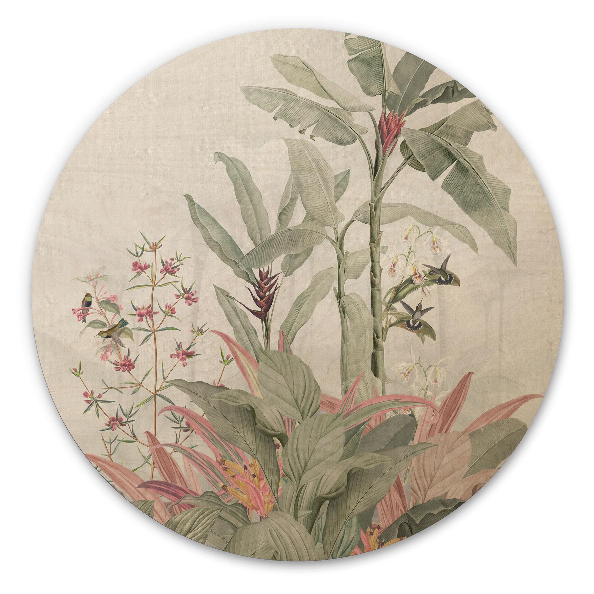 Billede af træ Tropisk idyl med kolibri blå - Bloomery Decor - Round