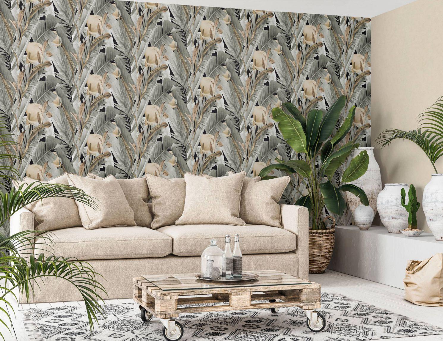 Bloemen behang vliesbehang Spirit of Jungle grijs, bruin