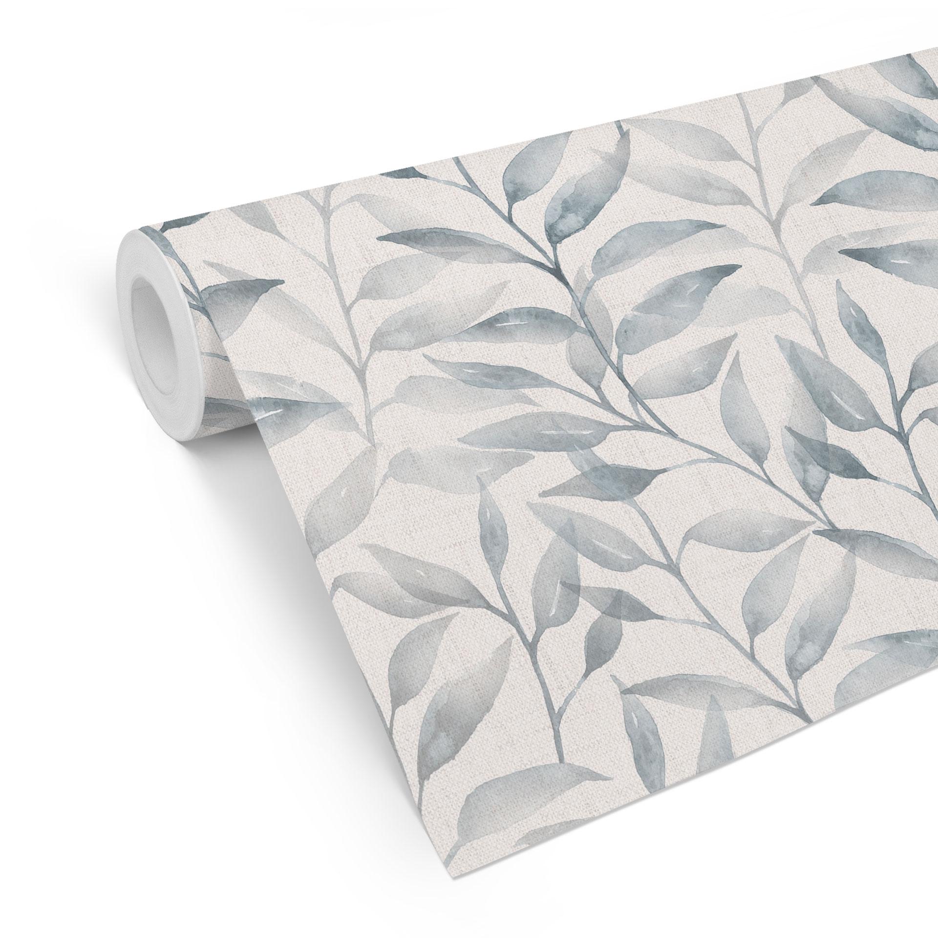 Delikat tapet med mønster af akvarelblade - Soft Grey - Bloomery Decor