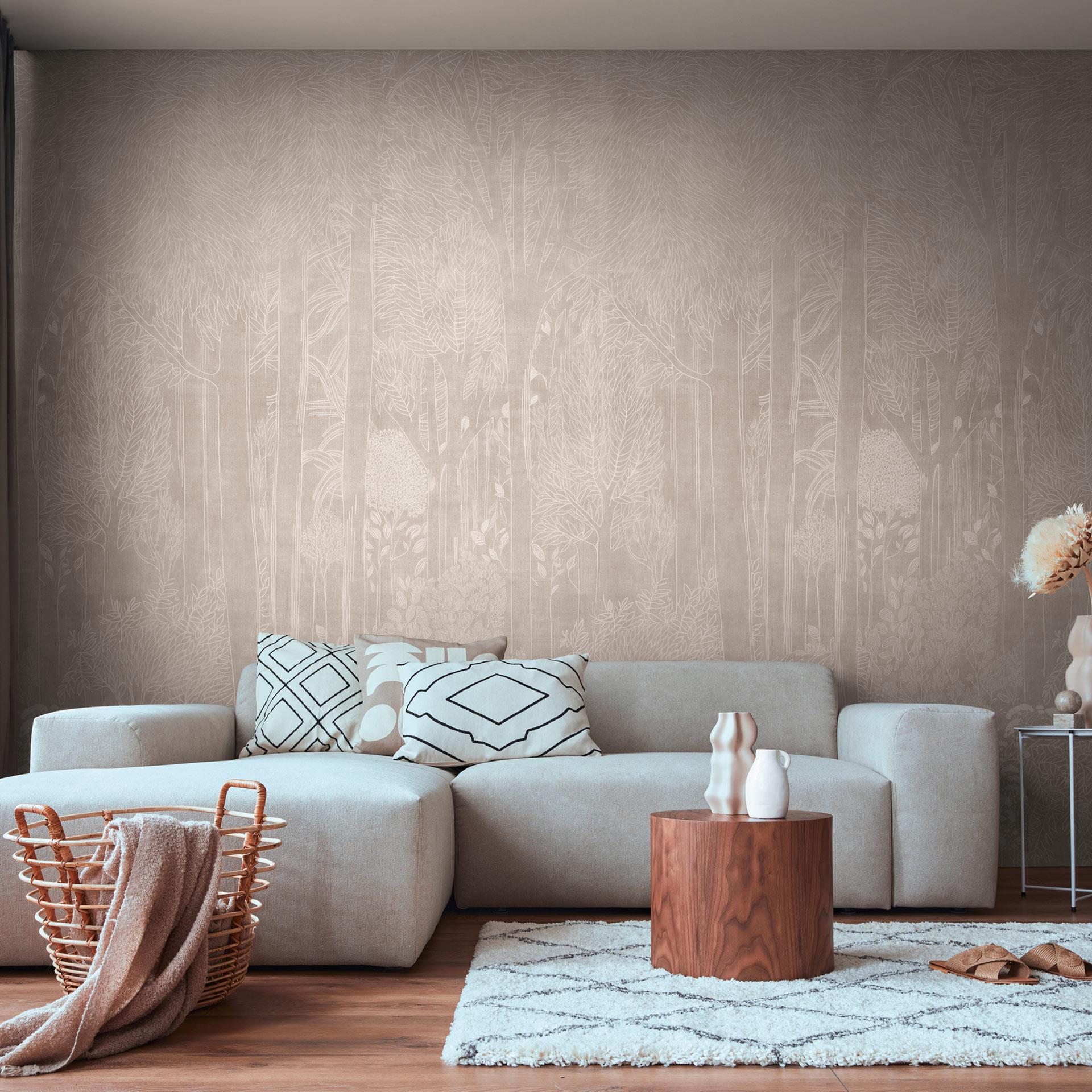 Forest beige creme mat - udtrækkelig 159x280 cm skovtapet træer natur ikke-vævet tapet