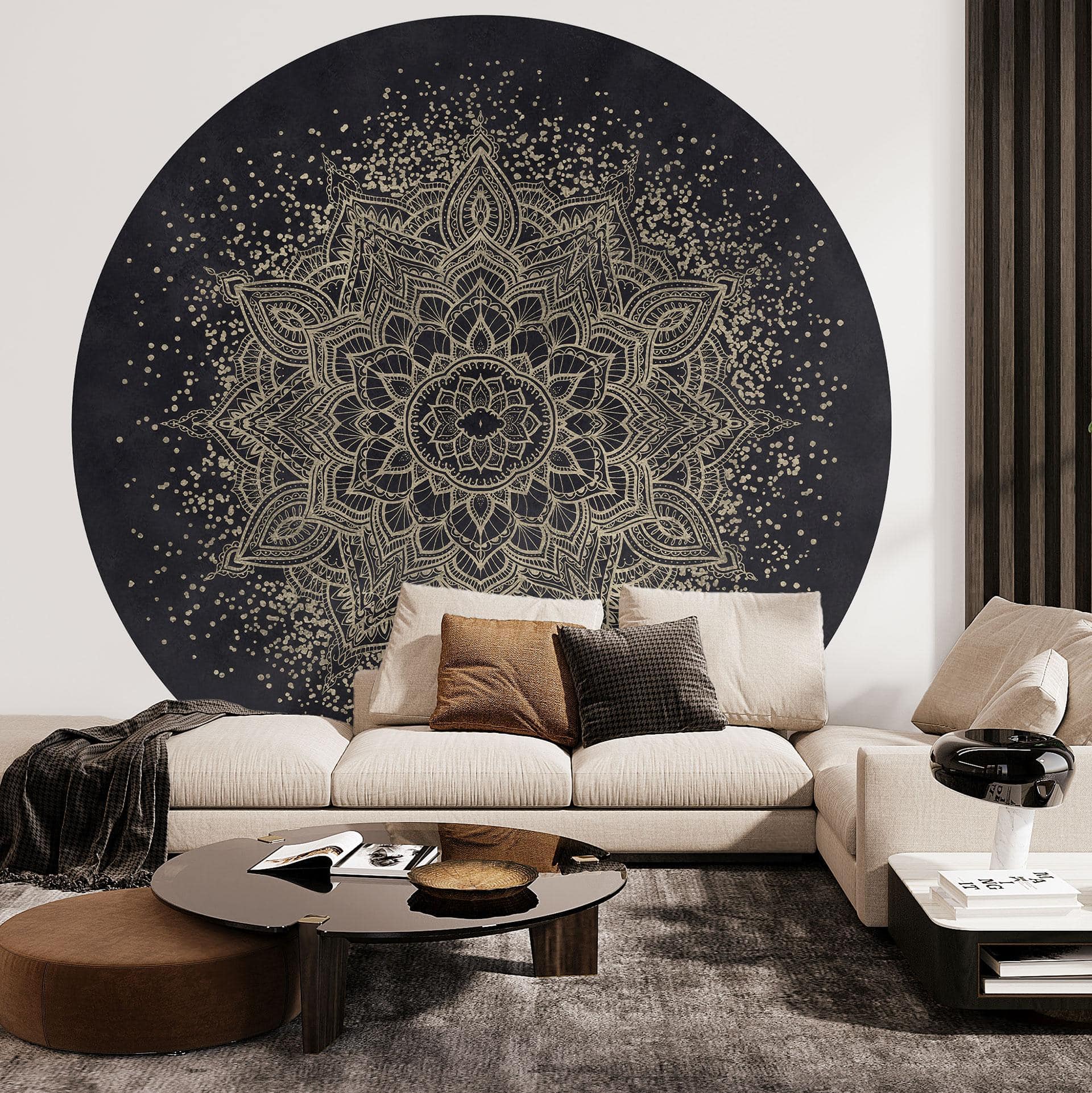Elegant mandala-fototapet i sort og guld - Bloomery Decor - Round - vliesetapet/selvklæbende non-wov