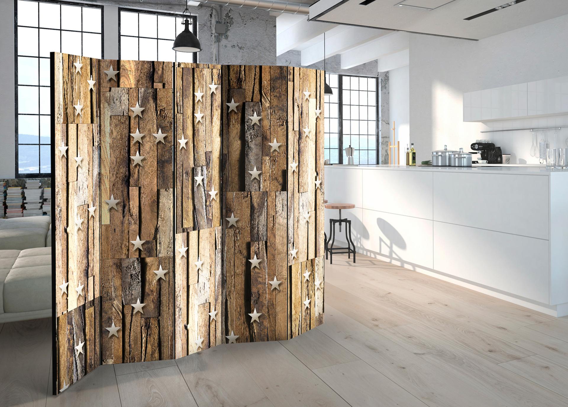 Schermo divisorio - Costellazione in legno, 5 pezzi - 225x172 cm