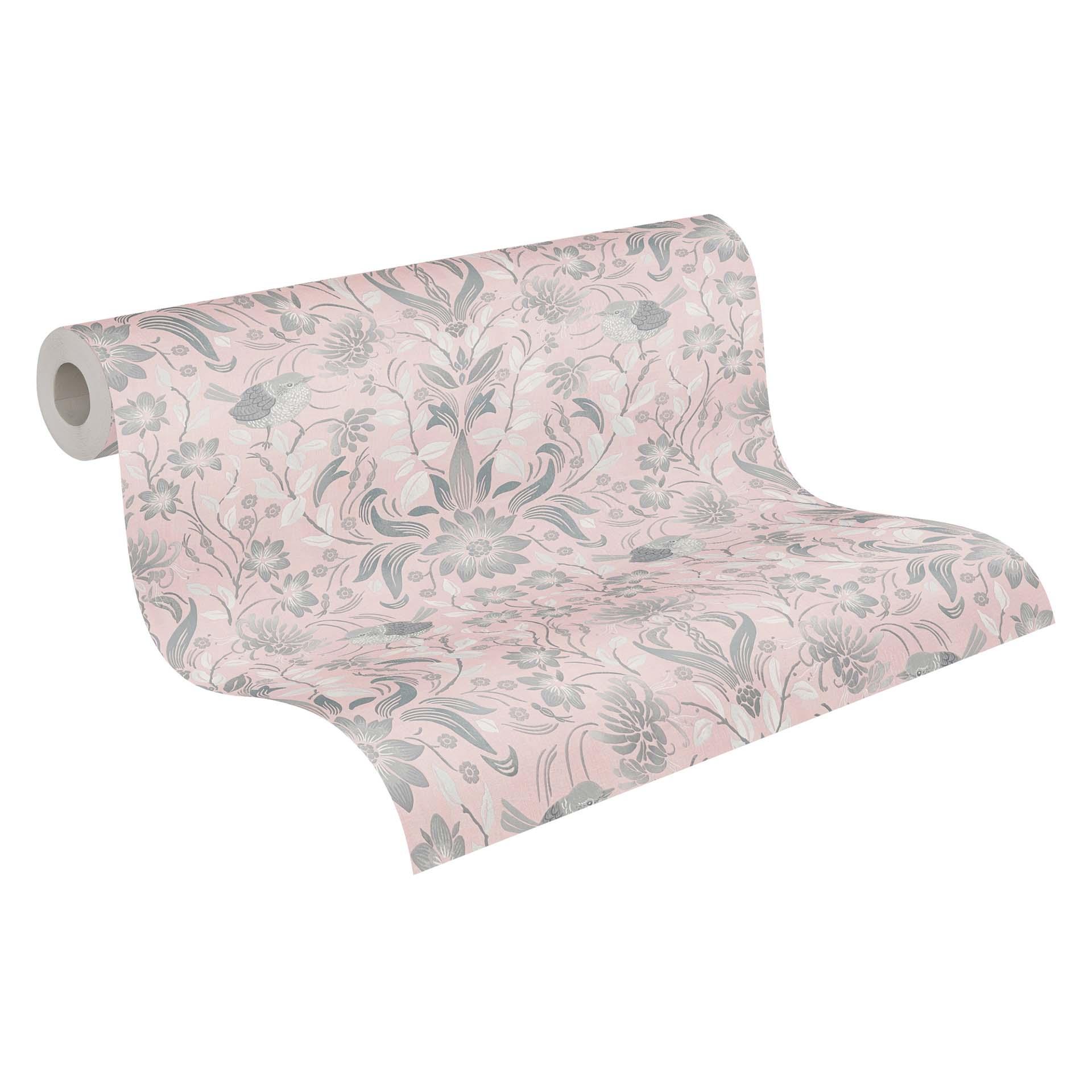 behang bloemen roze grijs - vliesbehang landelijke stijl A.S. Création - mat en licht structuur