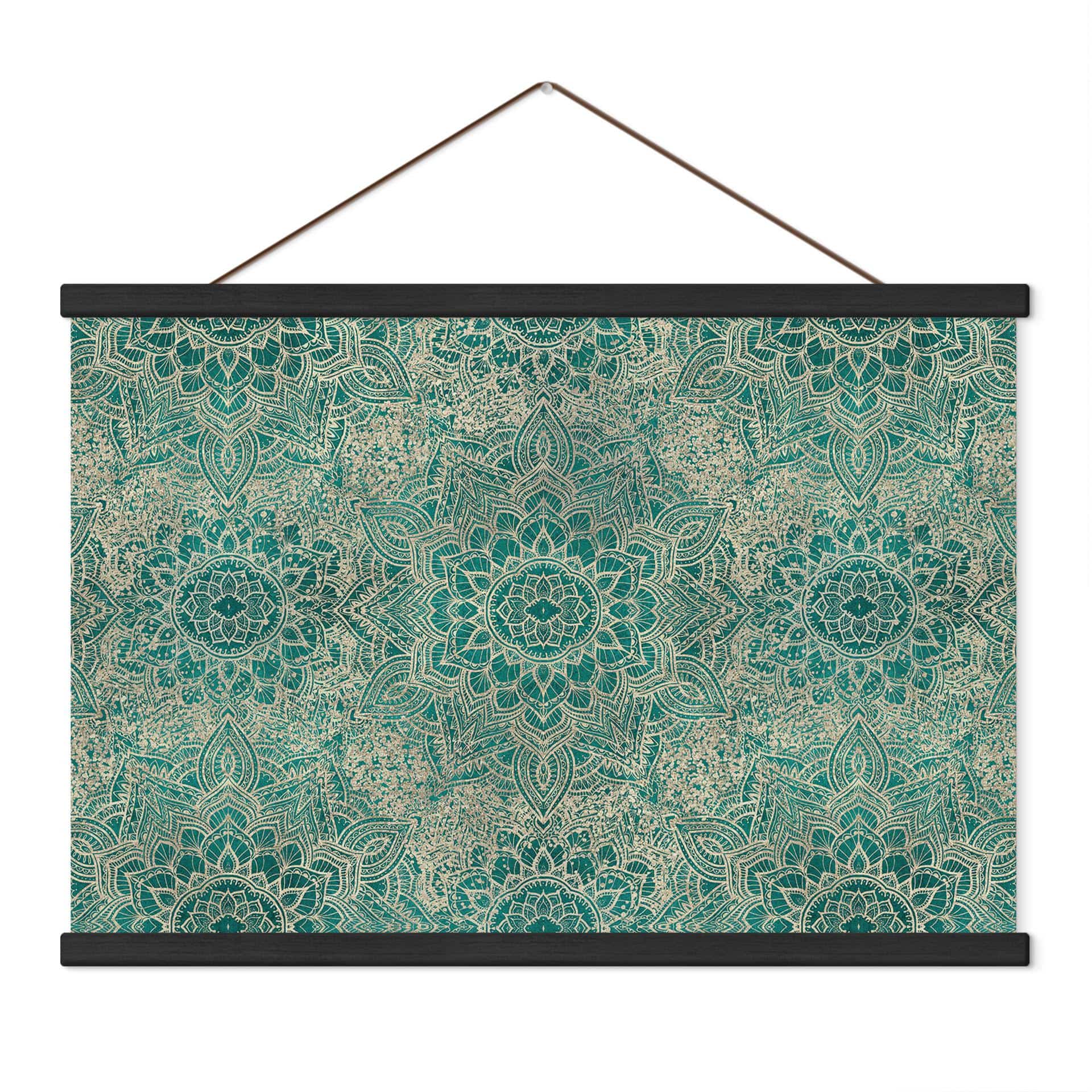 Textielposter Mandala Boho Goud-Turquoise - Bloomery Decor