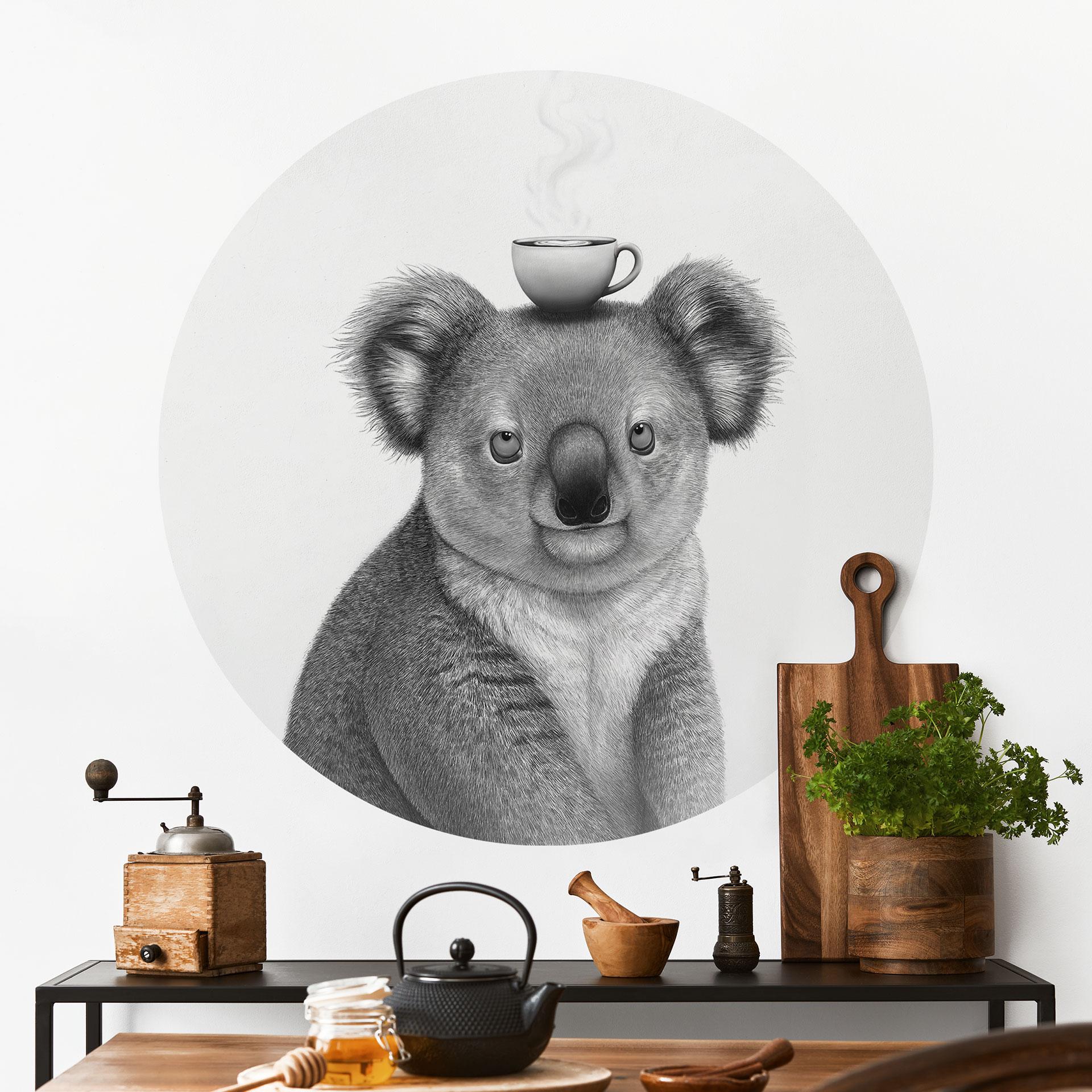 Sticker mural Rond Koala avec café - Korenkova