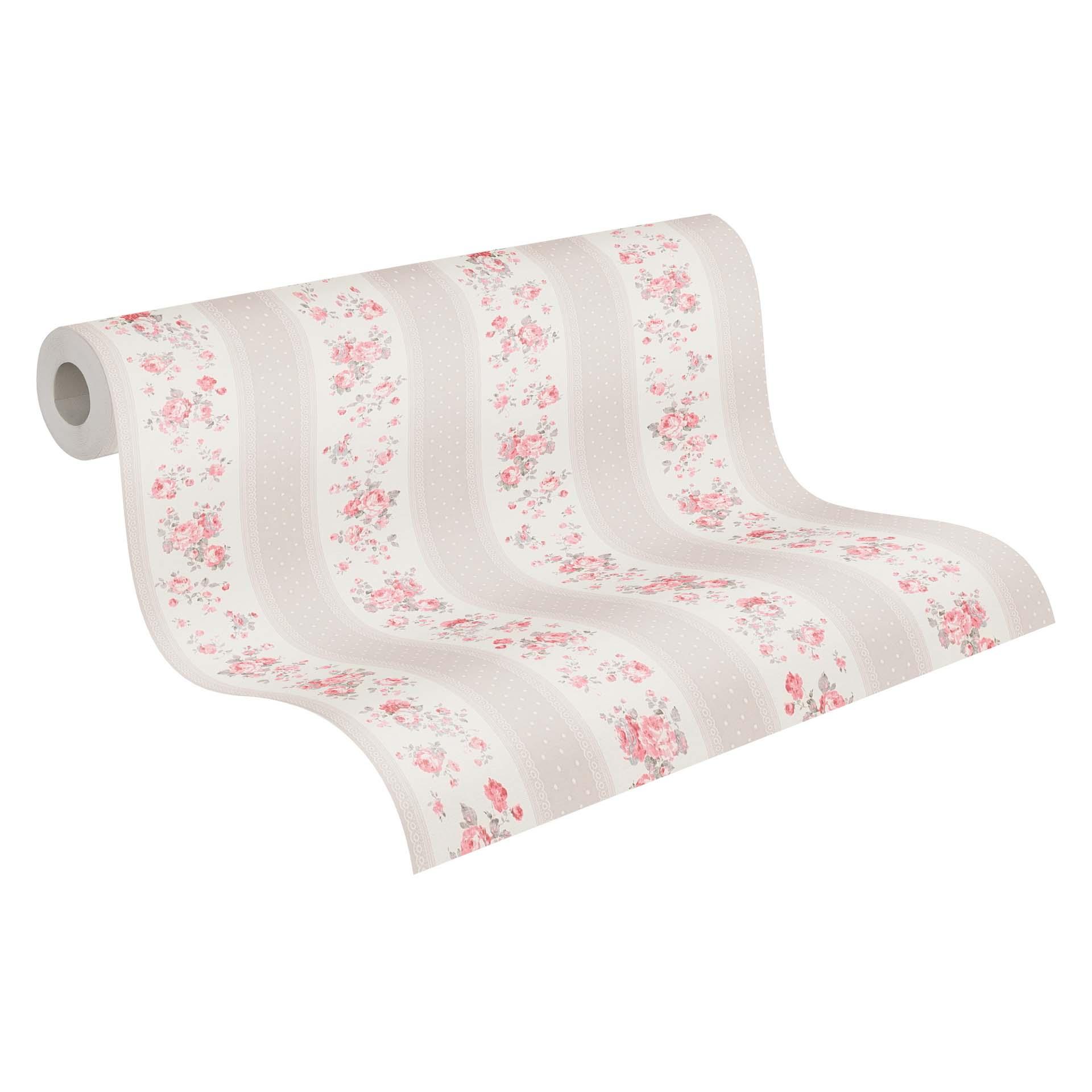 behang bloemen beige wit - vliesbehang landhuis A.S. Création - mat en licht structuur