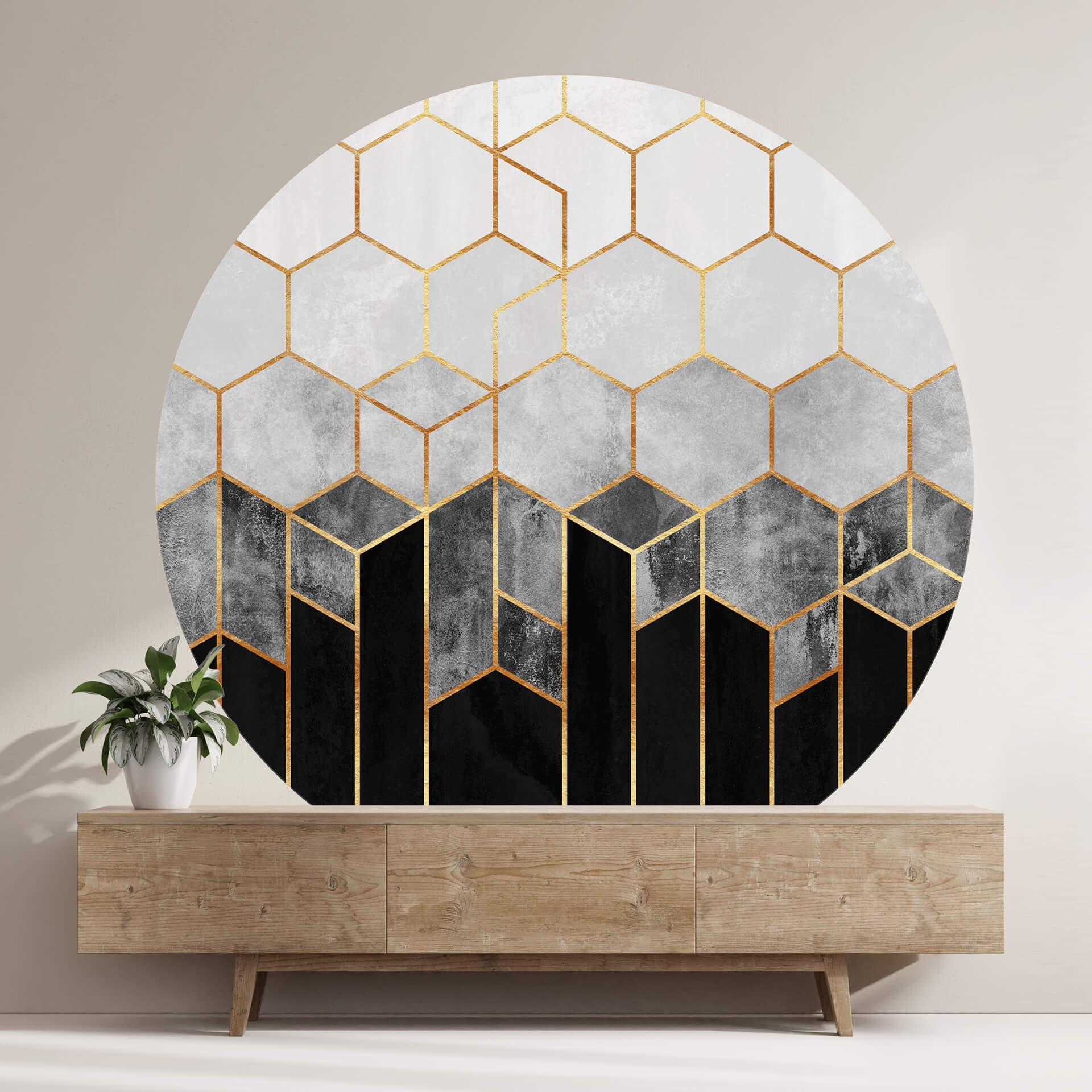Fototapet - Rundt Fredriksson - Hexagons: Sort og grå - vliesetapet/selvklæbende non-woven tapet
