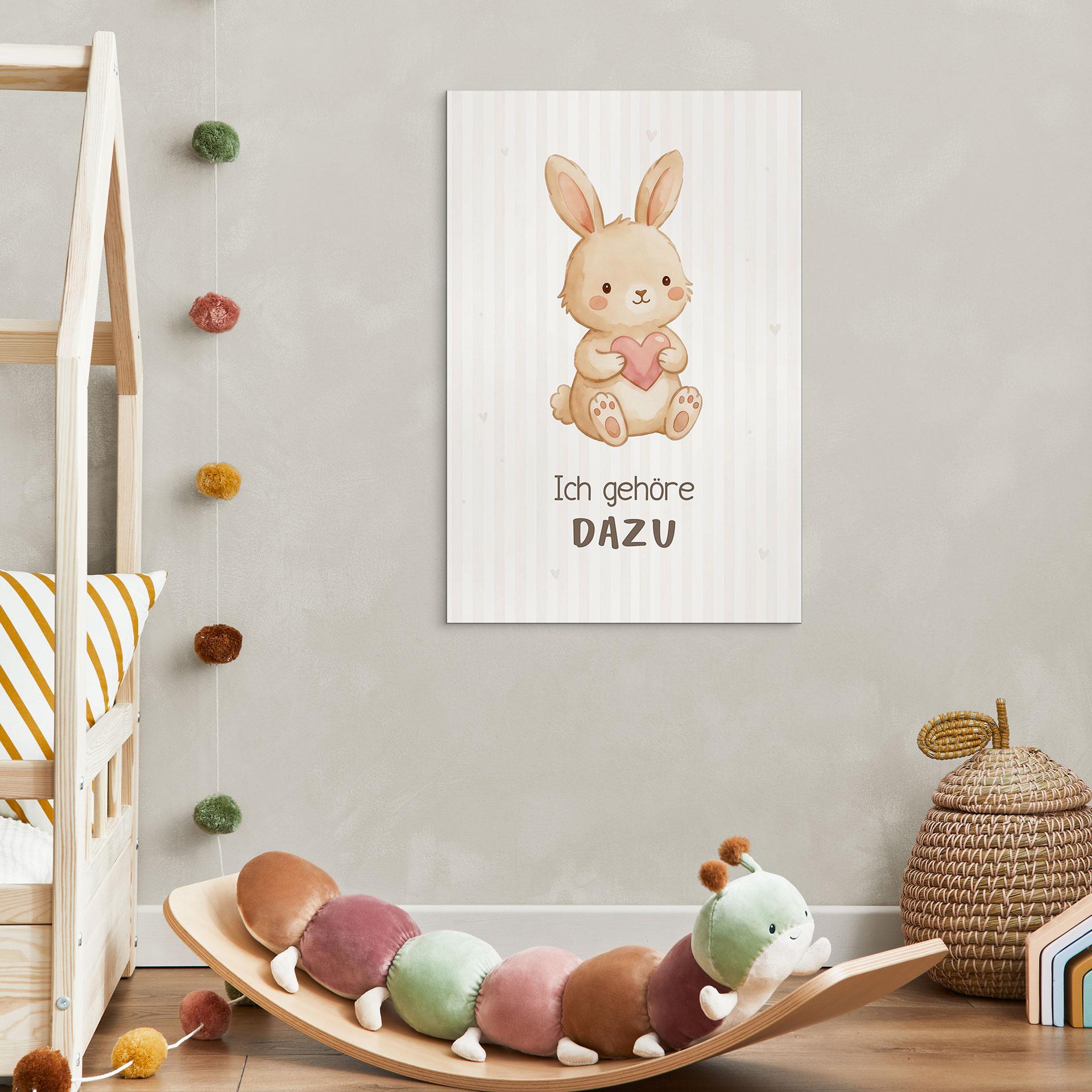 Alu-Dibond Wandbild mit Hase - Kraftsatz 'Ich gehöre dazu' für Kinder