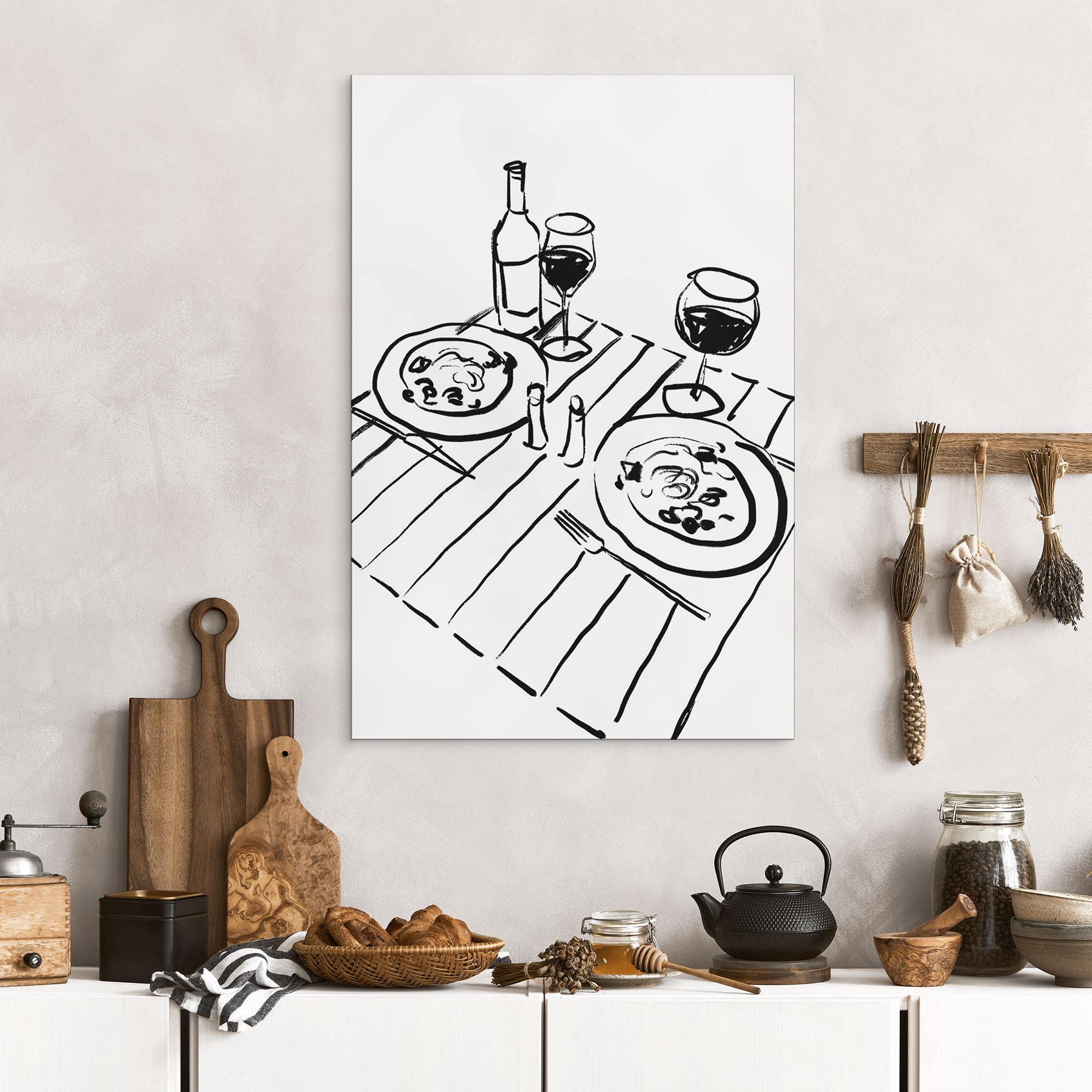Fototapet Stilleben middag med vin - Treechild – print på aluminium (Alu-Dibond)