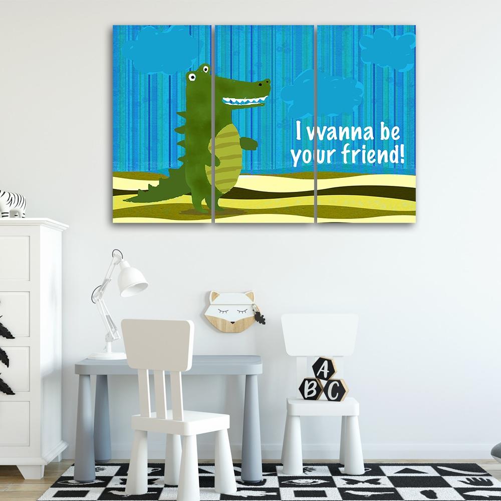 3-delt lærredstryk, Alligator Animal Cartoon