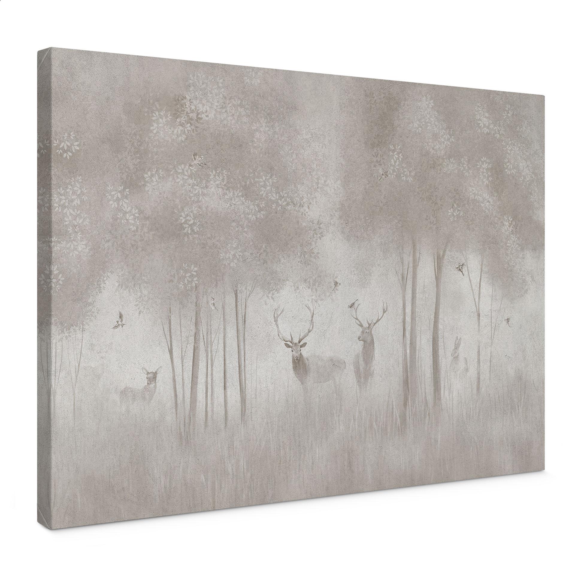Canvas schilderij Herten in het nevelwoud - Ms Tiff