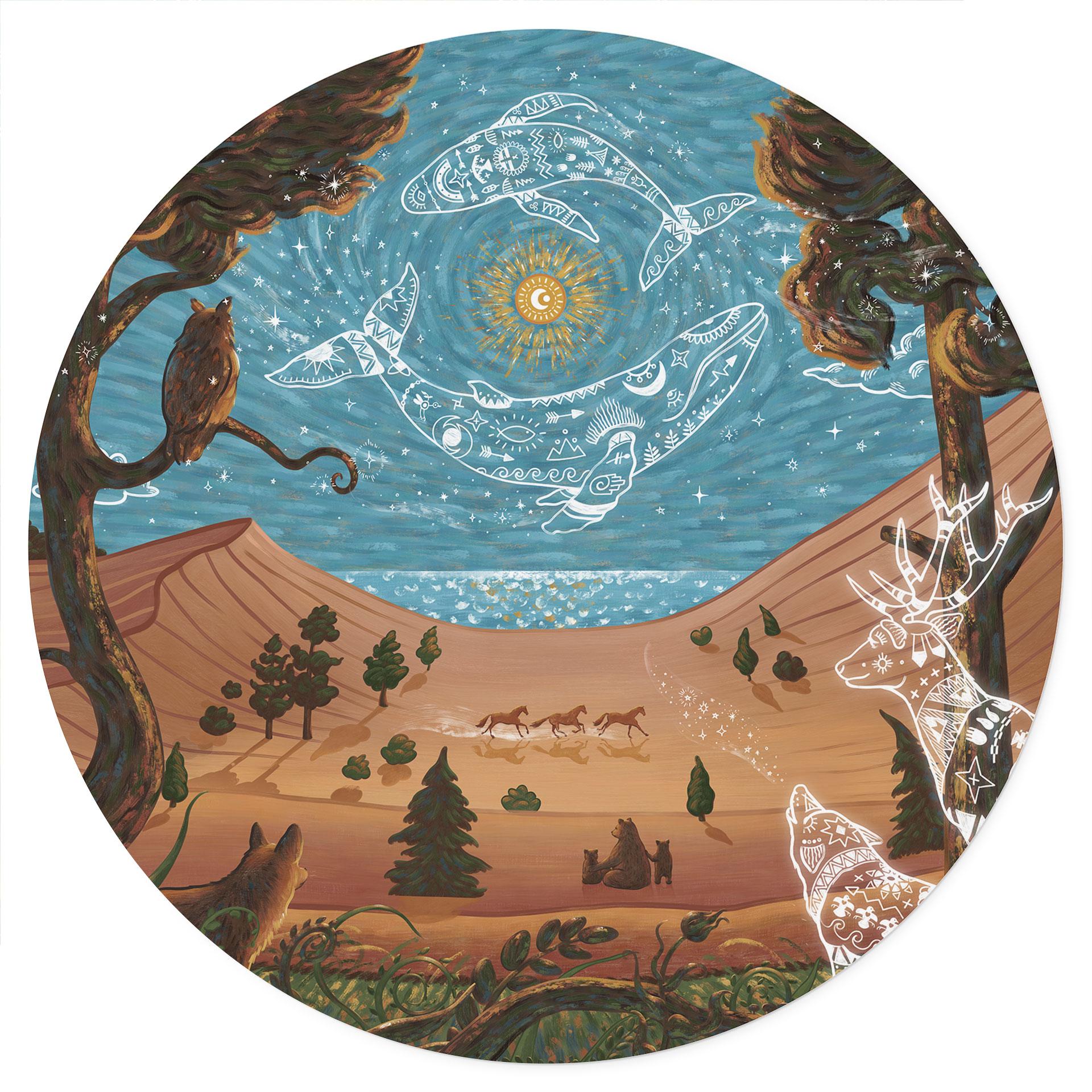 Wandtattoo Spirituelles Tierreich in der Nacht - Oliver Robins - Rund