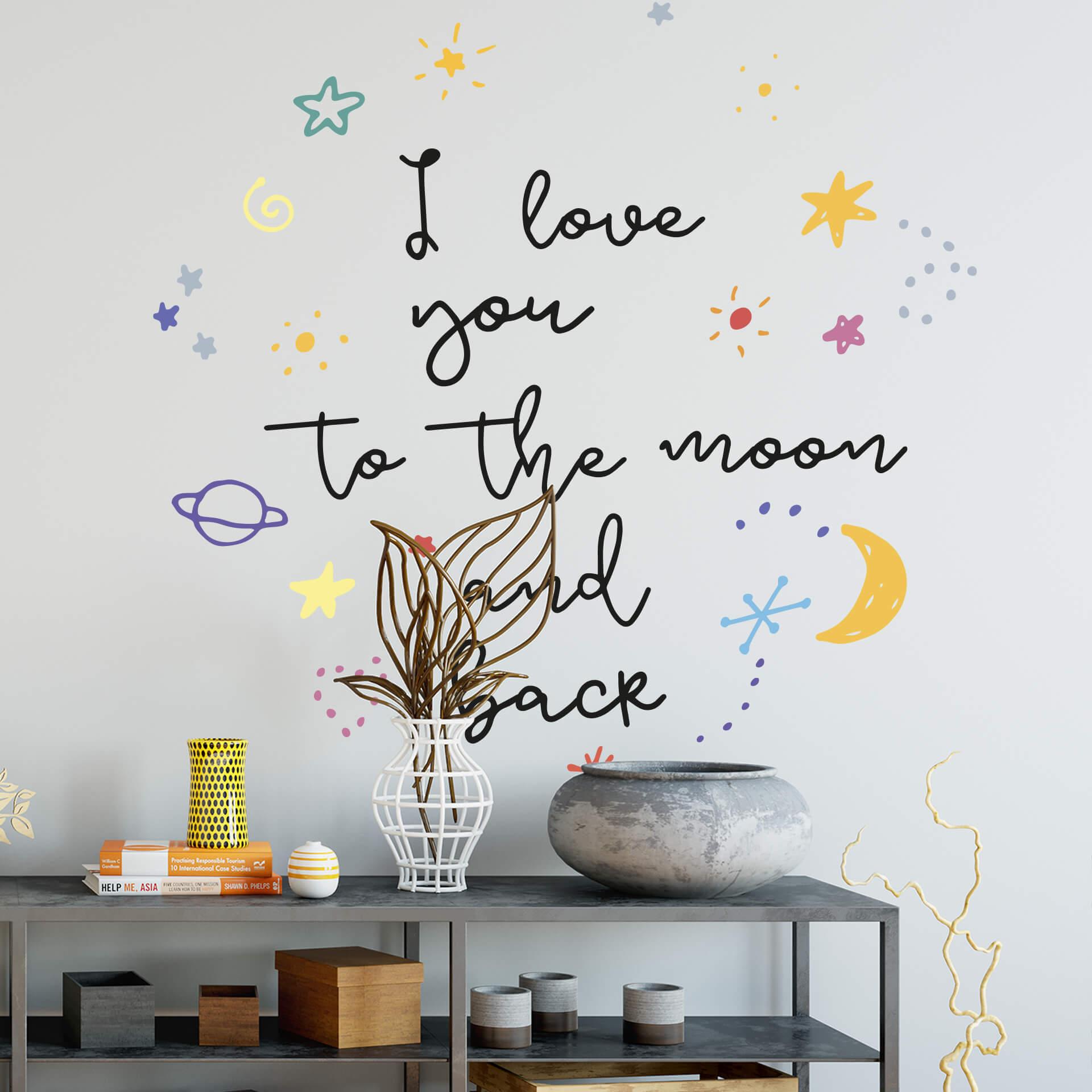 Muursticker Doodle Space - I love you to the moon and back