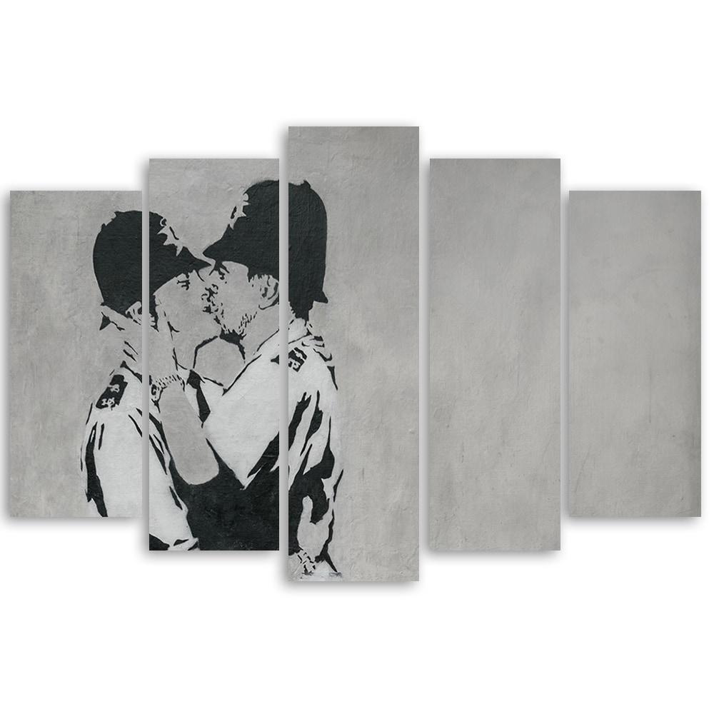 5 stykke lærredstryk, Banksy Kissing Policemen