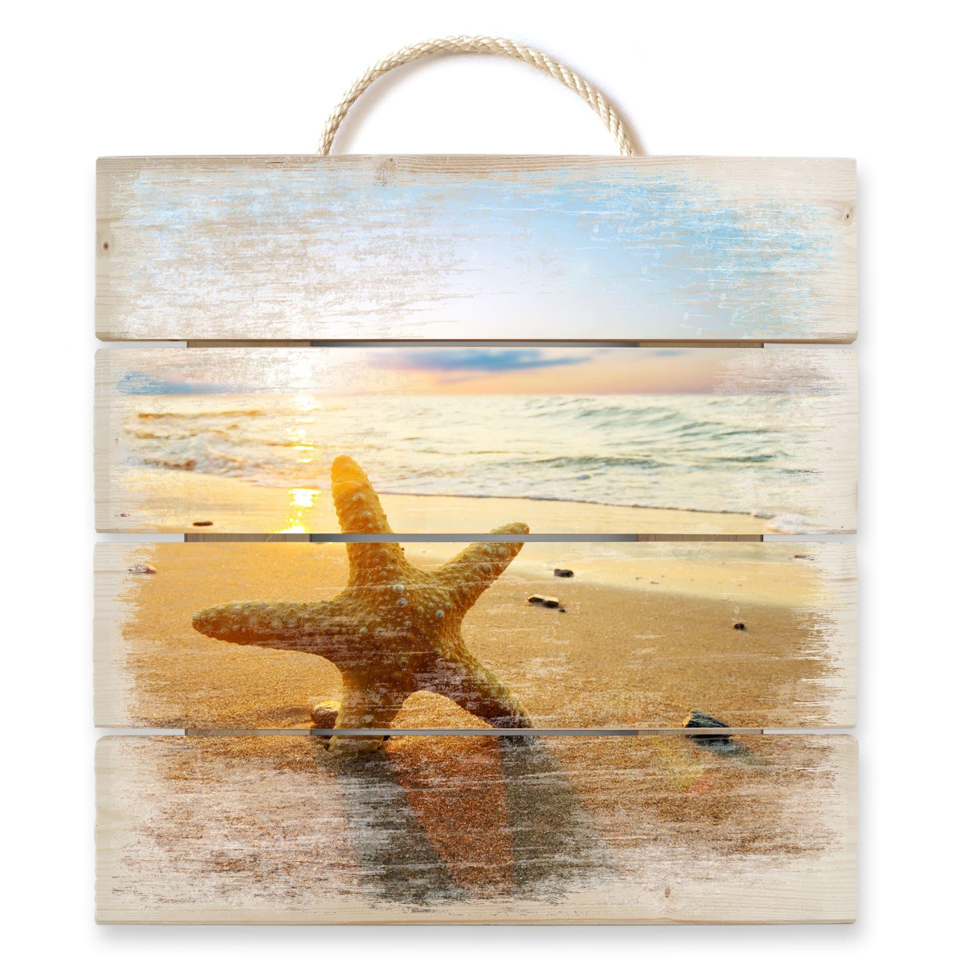 Søsstjerne på strand - Træ print