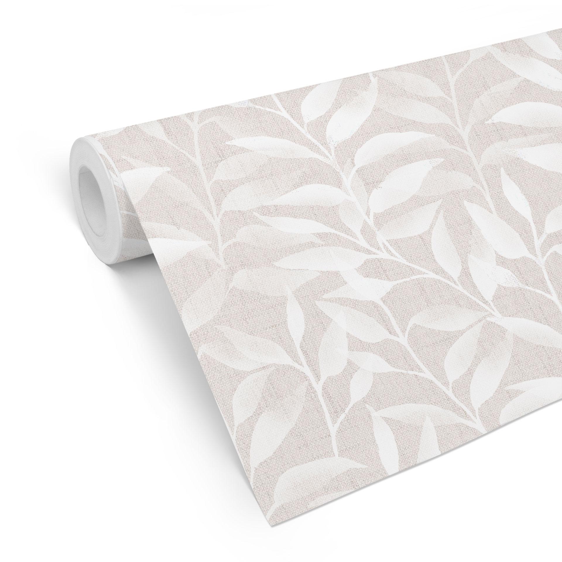 Delikat tapet med mønster af akvarelblade - Soft Beige - Bloomery Decor