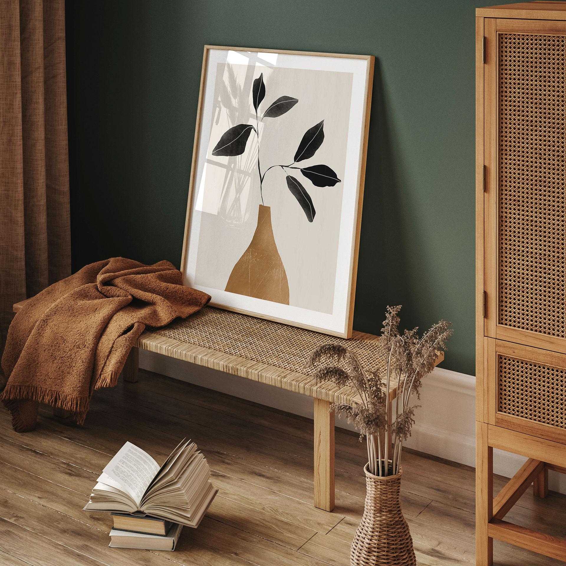 Stilleben-plakat til stuen - Gren i gylden vase - ThingDesign