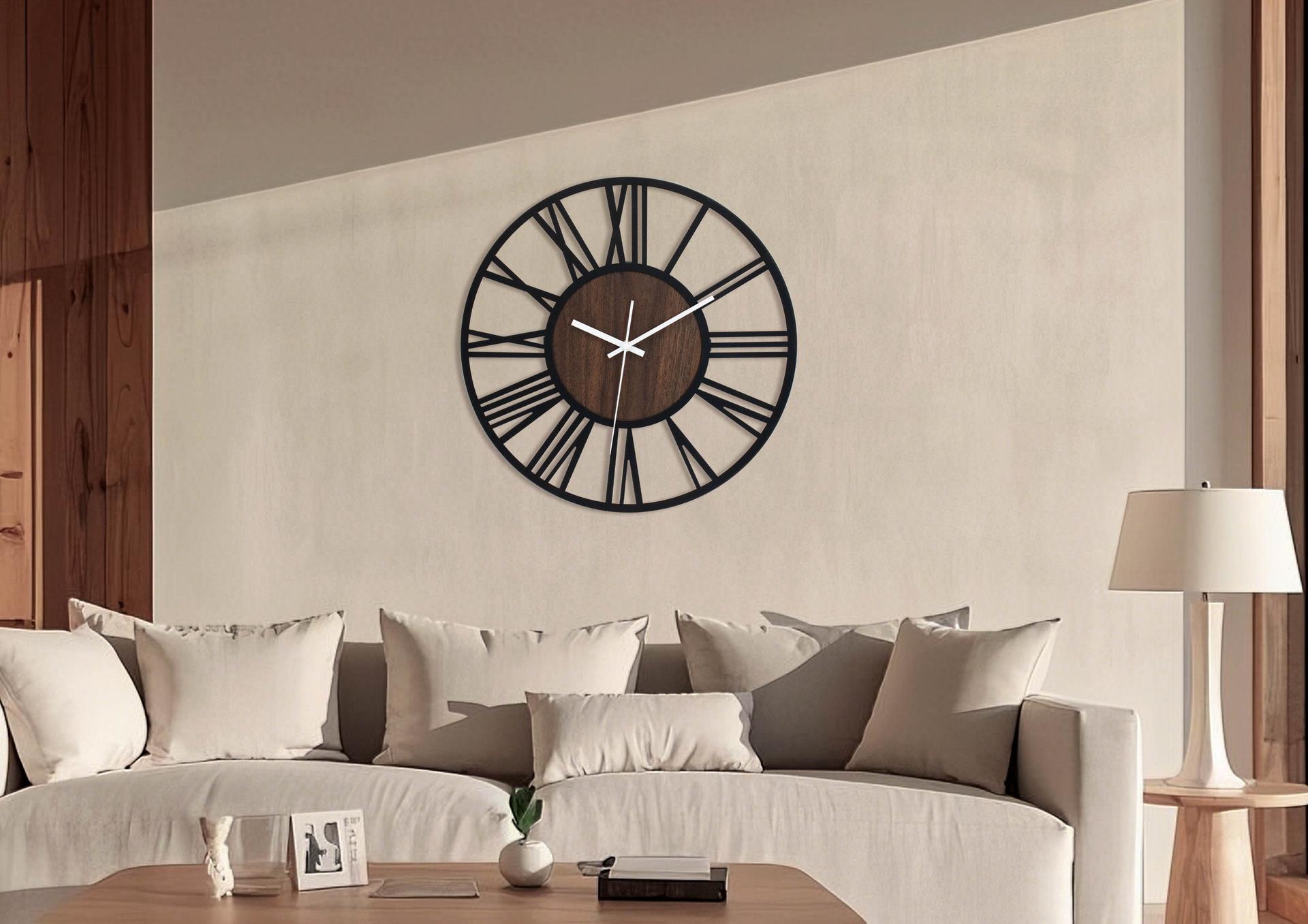 Orologio da parete di design in legno e acciaio con aspetto in legno di noce e numeri romani Ø40 cm