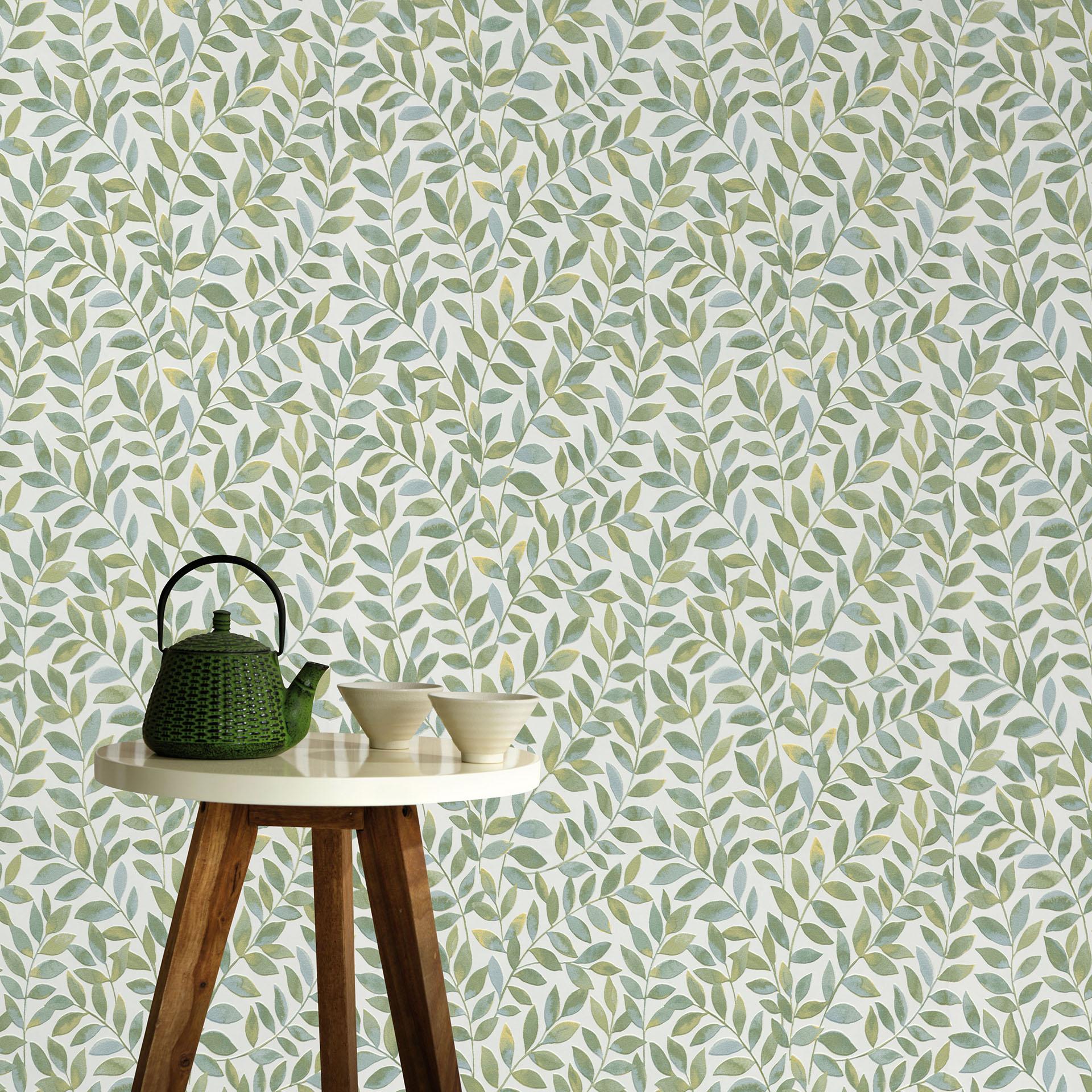 Tapet med bladmotiv Opus green
