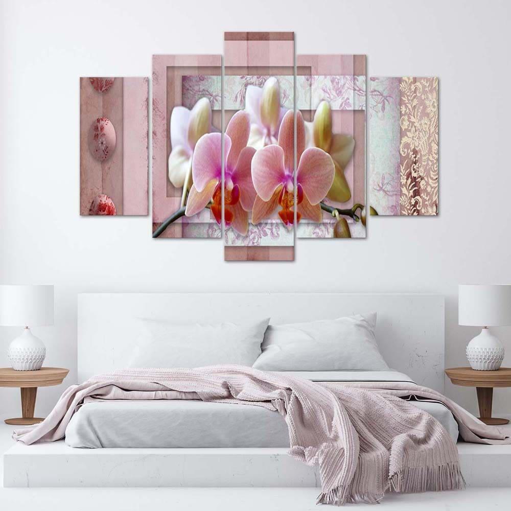 5 stykke lærredsprint Pink Flower Orchid