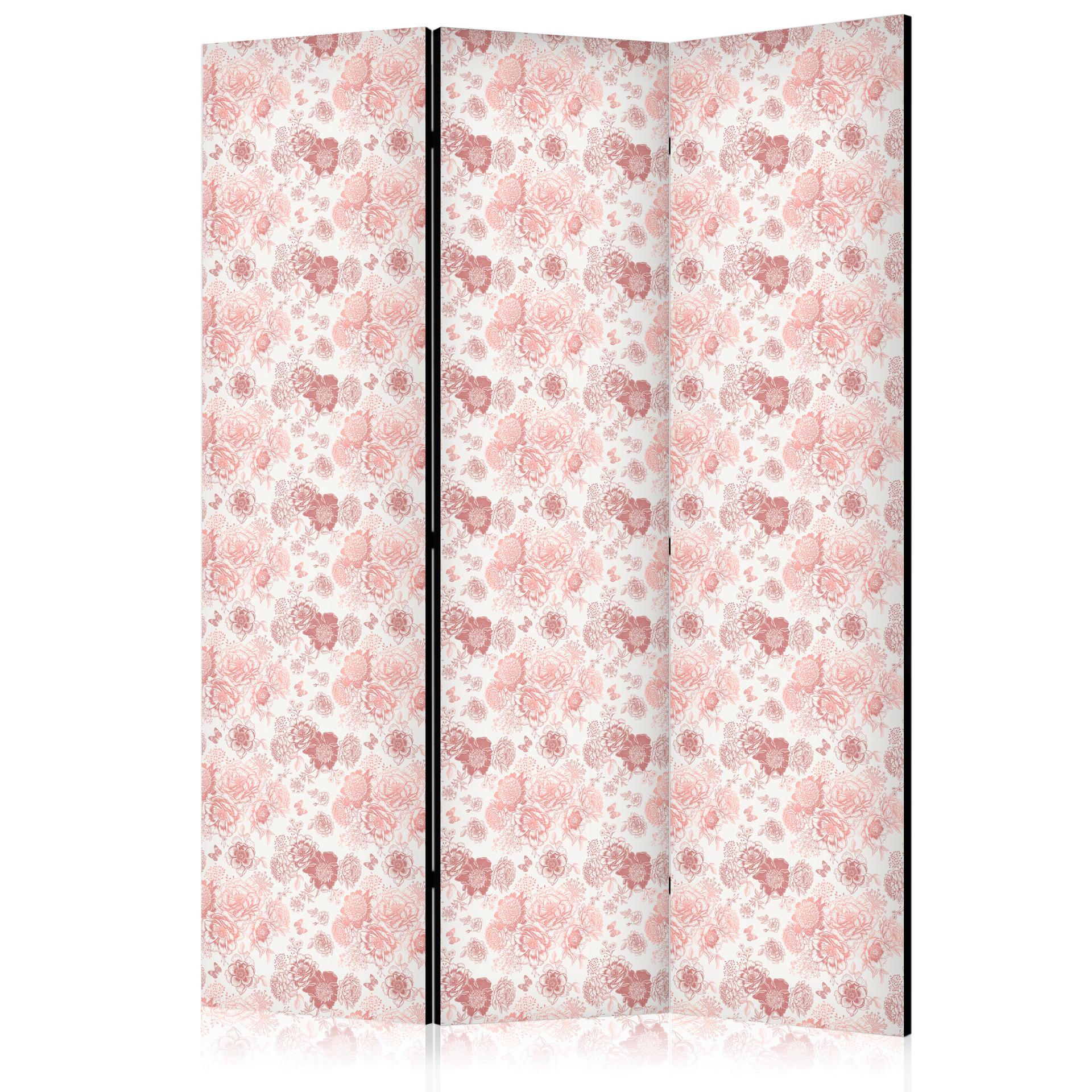 Paravent, Raumteiler freistehend, Trennwand - Pink Blossoming - Warm Floral White