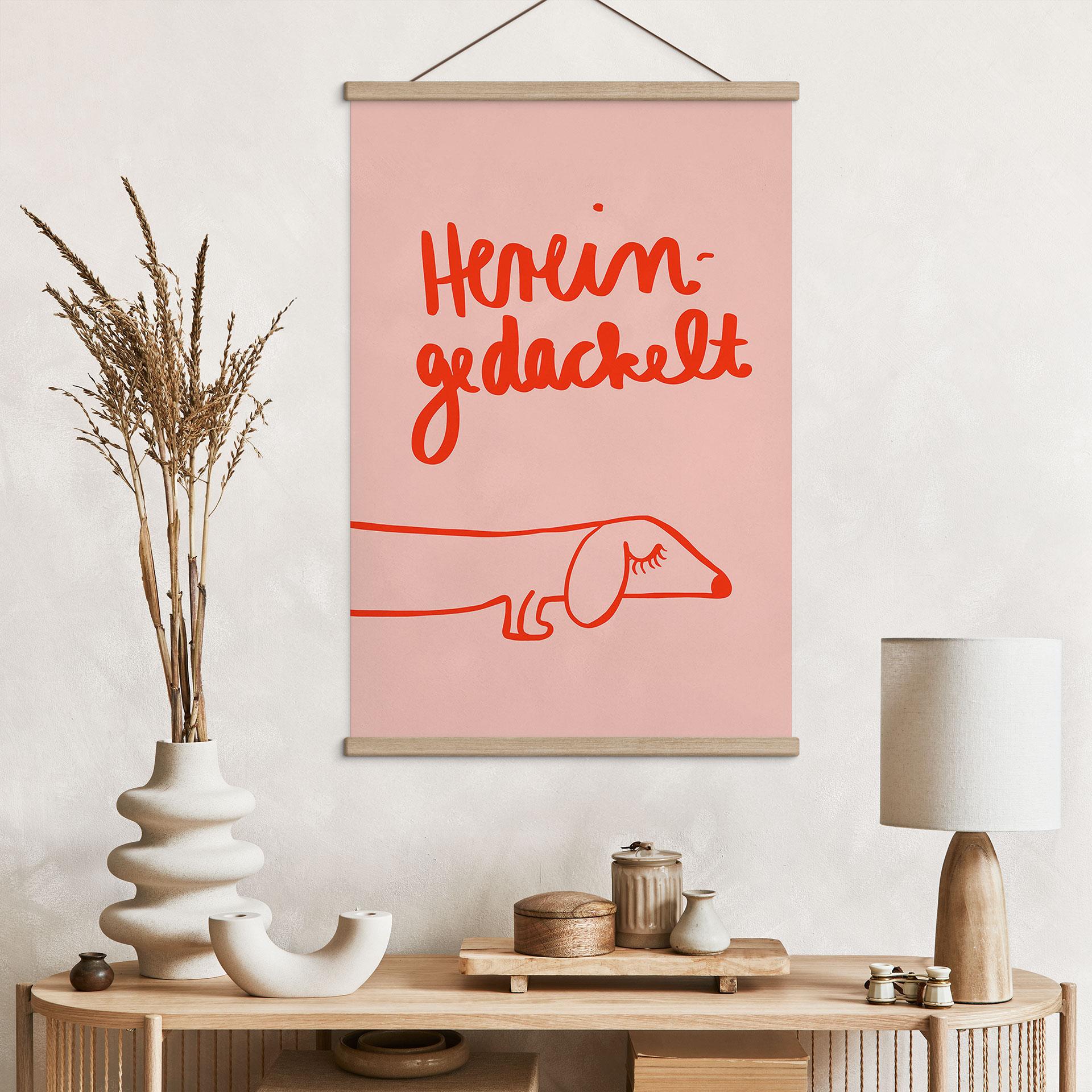 Tekstil plakat sjovt hundemotiv med gravhund - Arnold