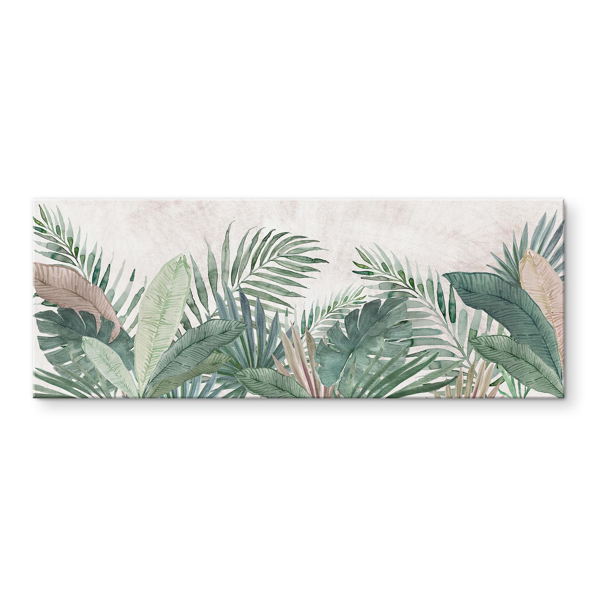 Akrylbillede Jungle Leaves Green Watercolour - Bloomery Decor - Panorama