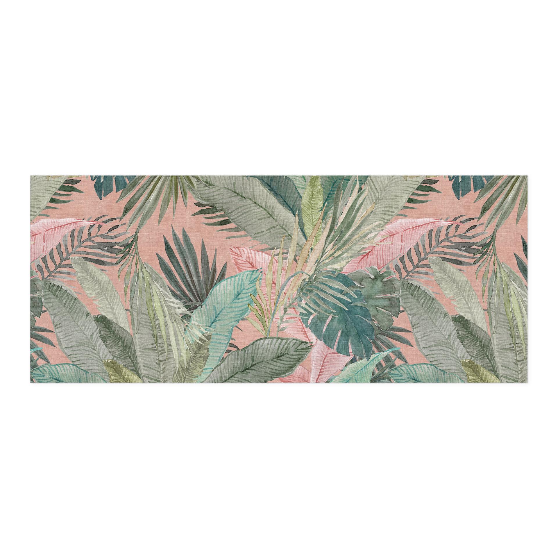 Salpicadero de cocina autoadhesivo hojas tropicales en la jungla rosa - Bloomery Decor