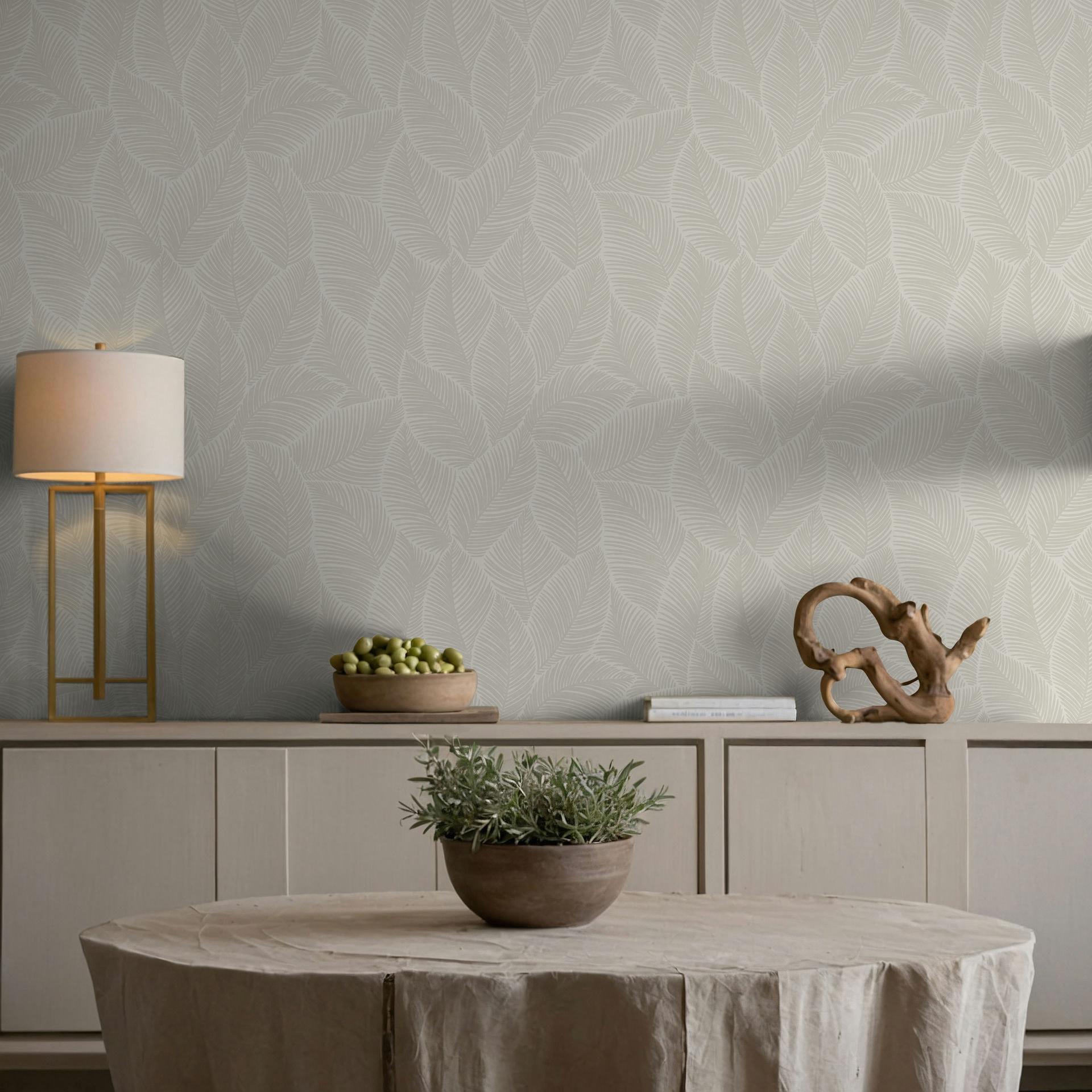 Ikke-vævet tapet blade blomstret natur mat i beige