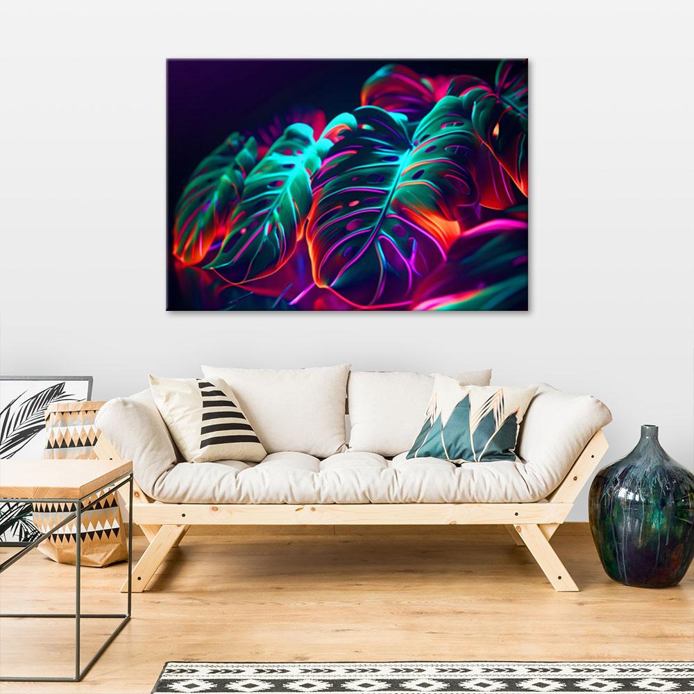 Canvasbillede, Monstera-blade i futuristisk stil