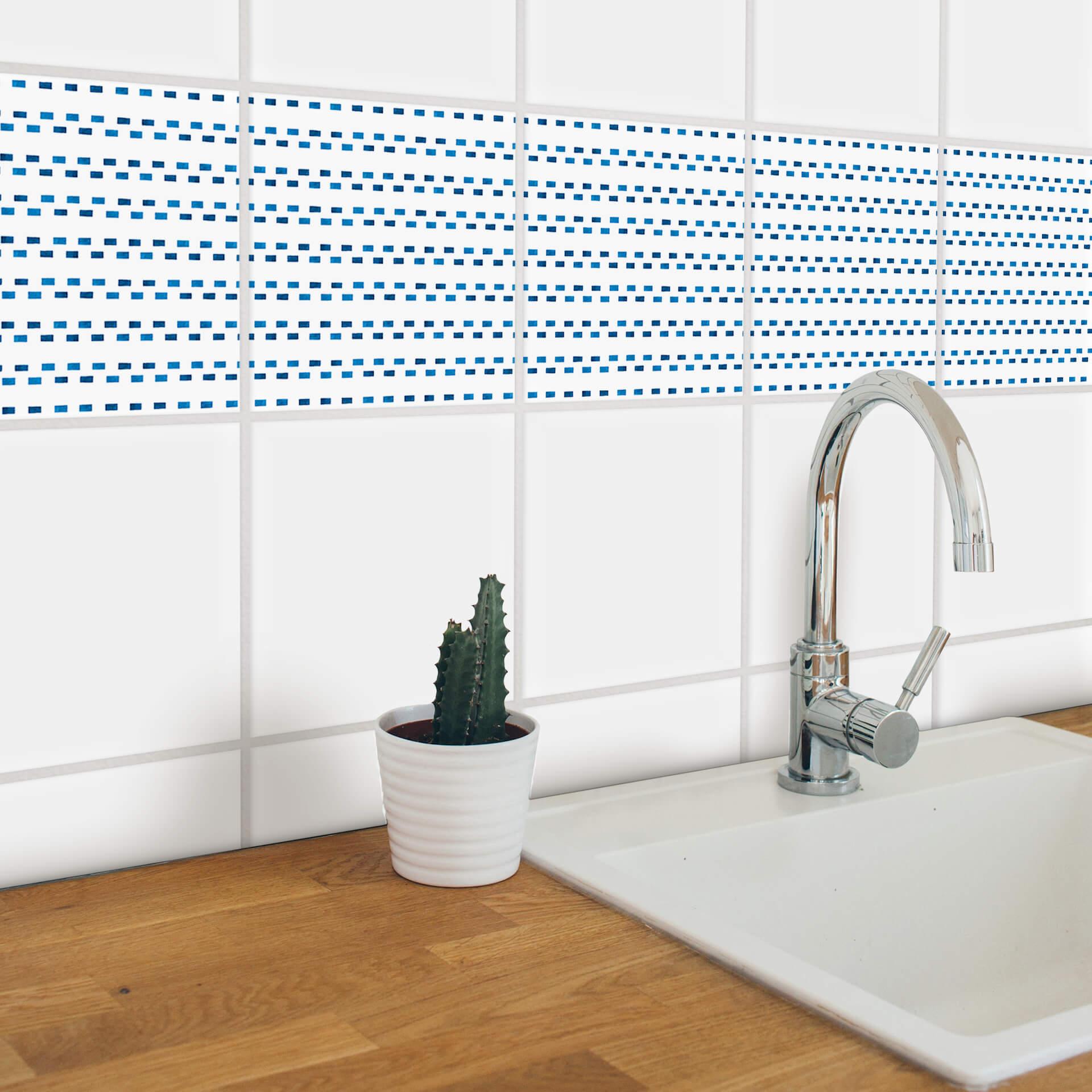 Azulejos Adhesivos Acuarela - Trazos Azul - Lote de 12