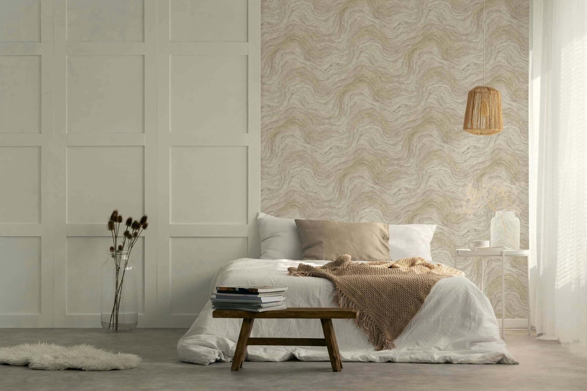vliesbehang met steeneffect grijs, beige marmerlook