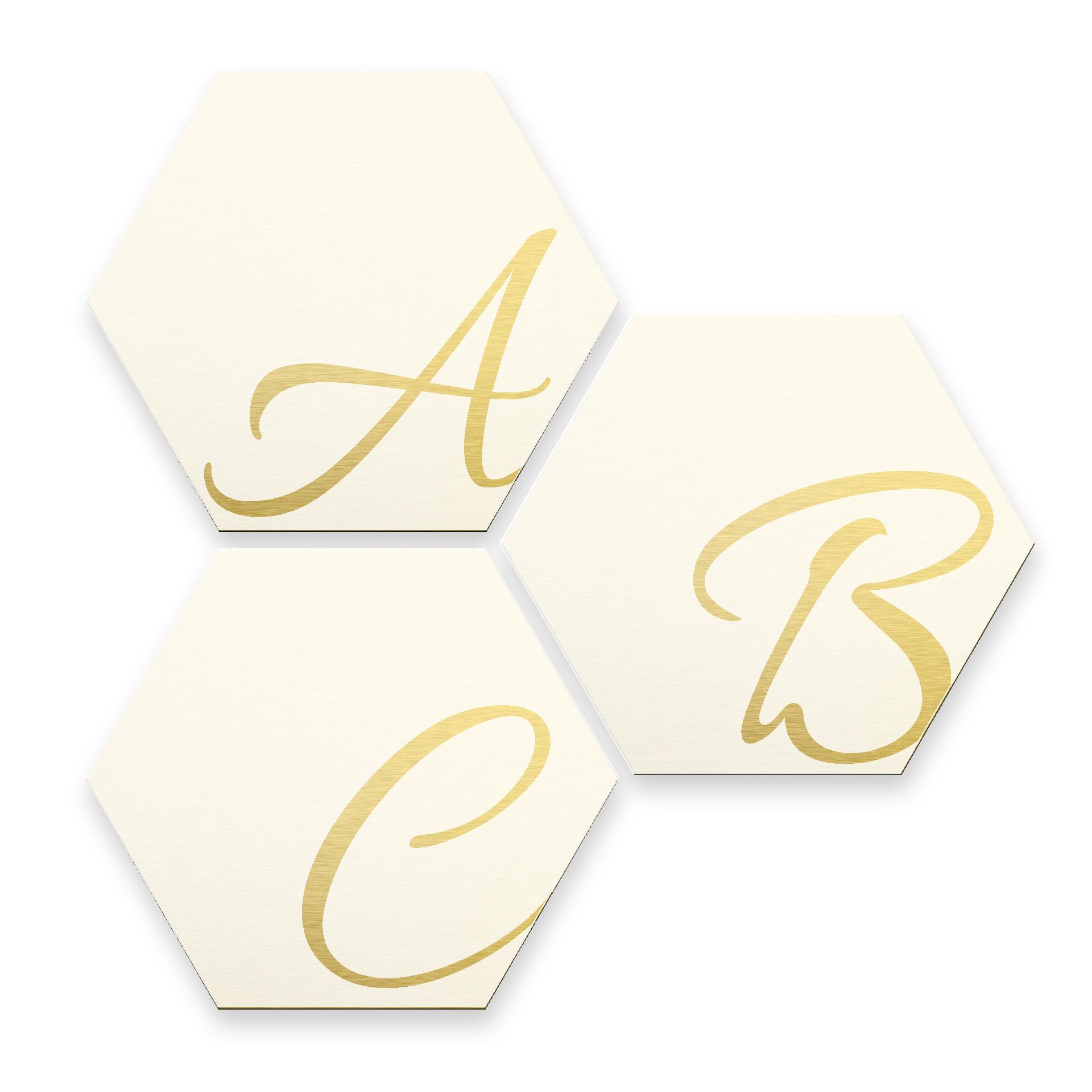 Hexagon bogstaver - Alu-dibond Guldeffekt, hvid