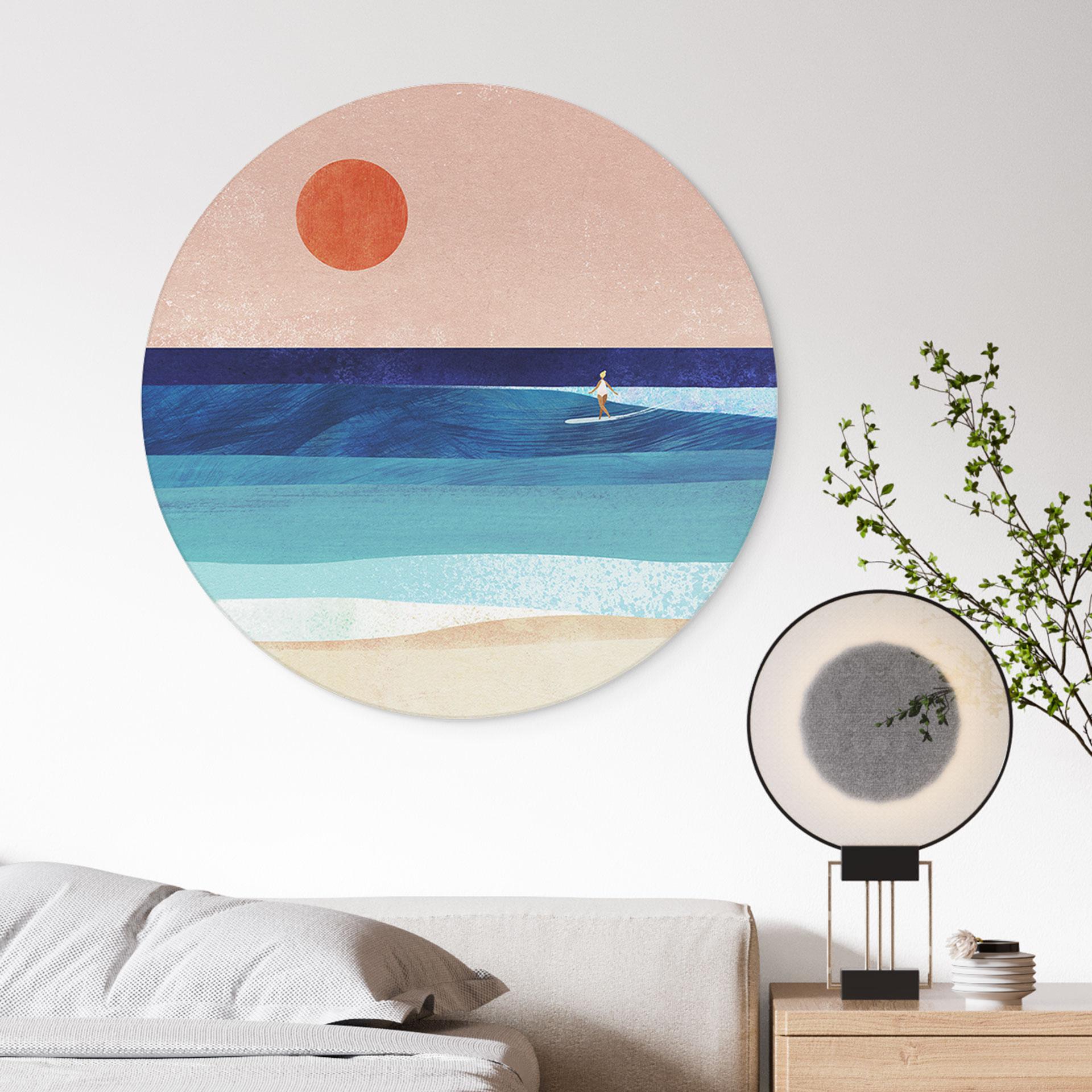 Wandbild Surfer Mädchen beim Sonnenuntergang - Rivers - Rund - Alu-Dibond