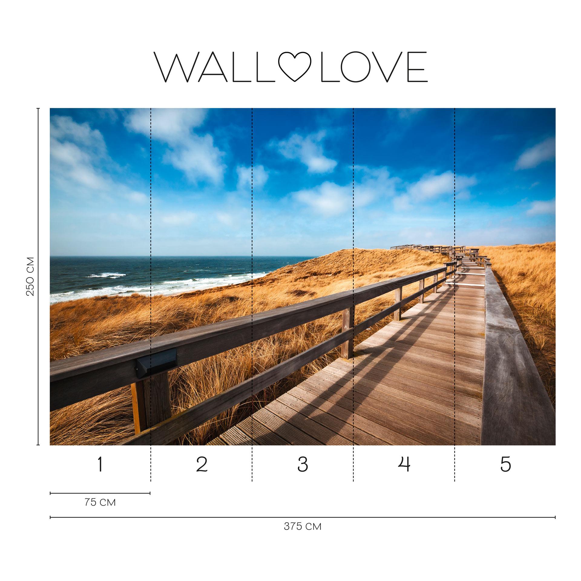 Fotobehang steiger duinen blauw bruin - Vliesbehang 3,75 m x 2,50 m zee motief