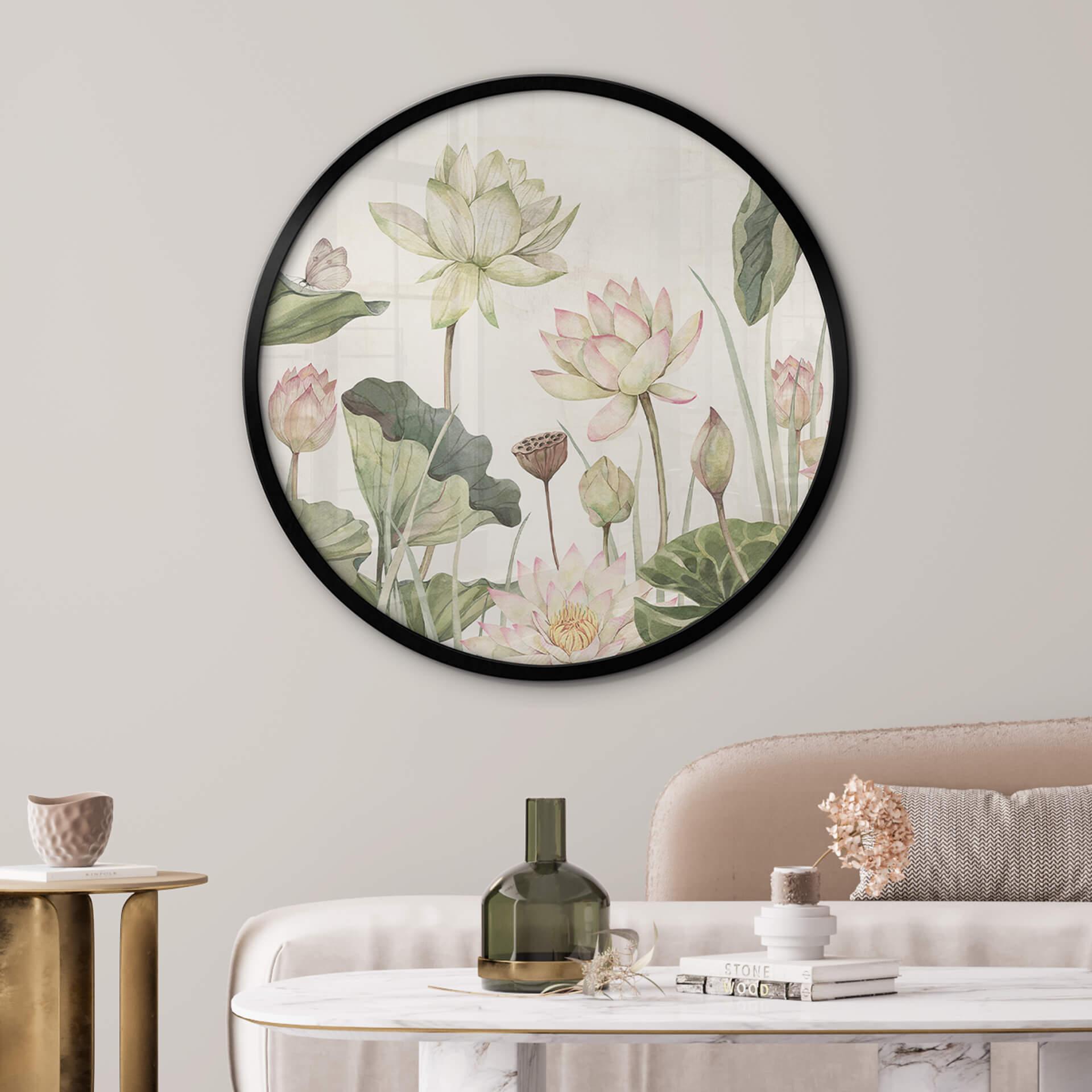 Plakat Sir Edward - Idylla z lilią wodną w pastelach - Okrągły