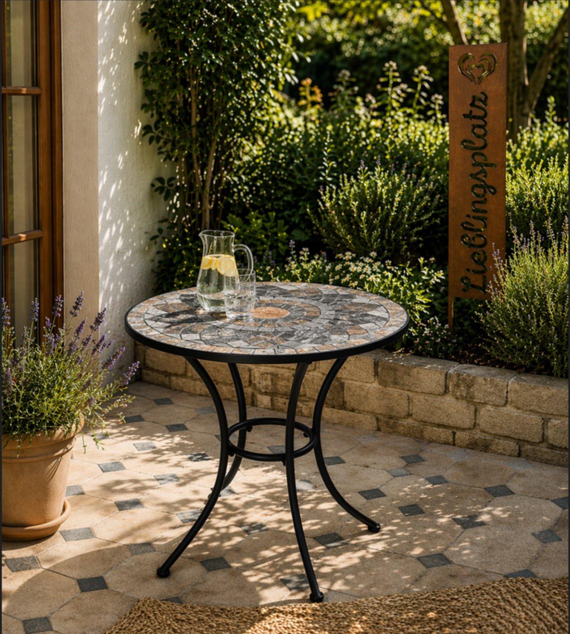 Table de jardin en mosaïque, 60 cm de diamètre robuste, intérieur et extérieur