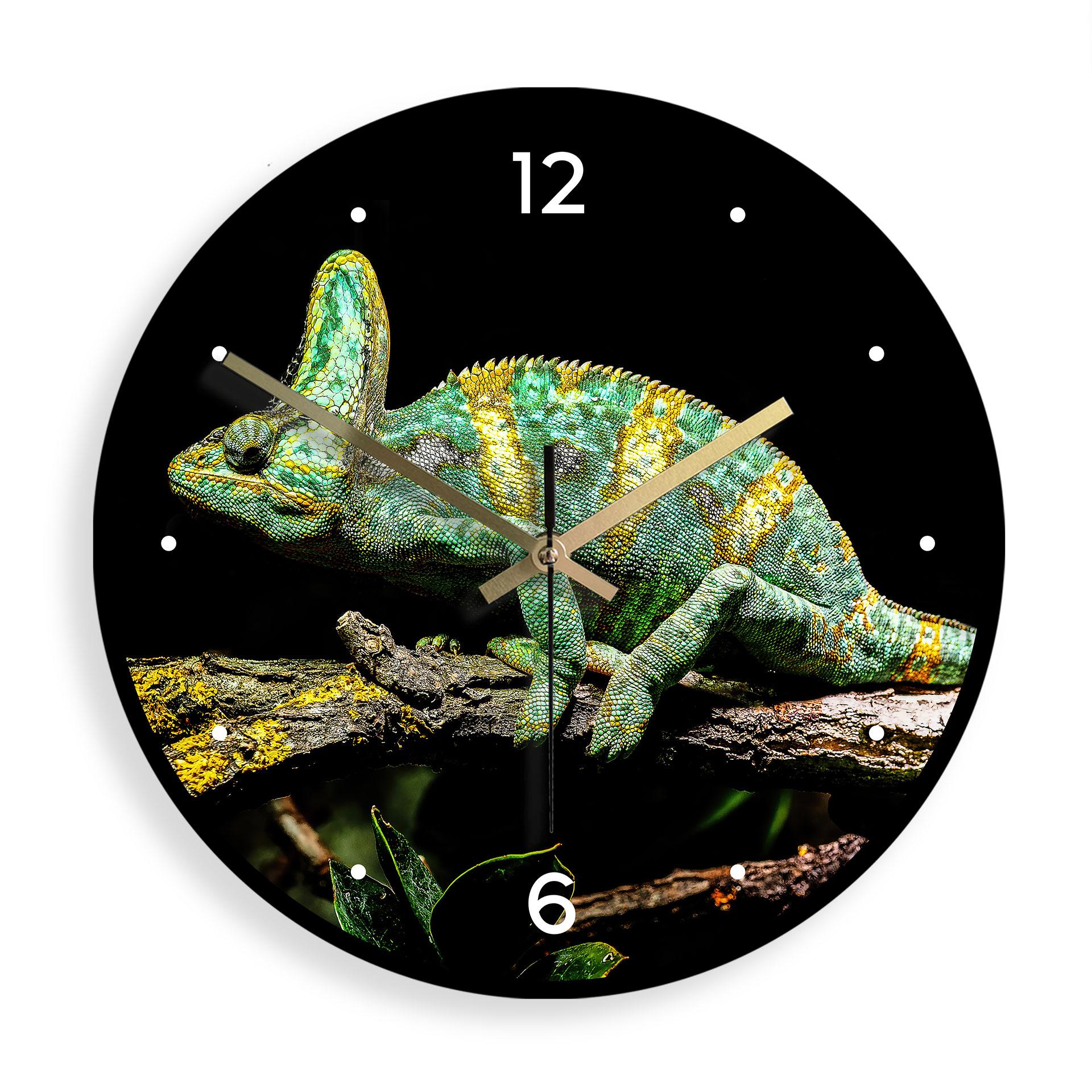 Wanduhr aus Glas - Chamäleon - Brown - Ø 30 cm